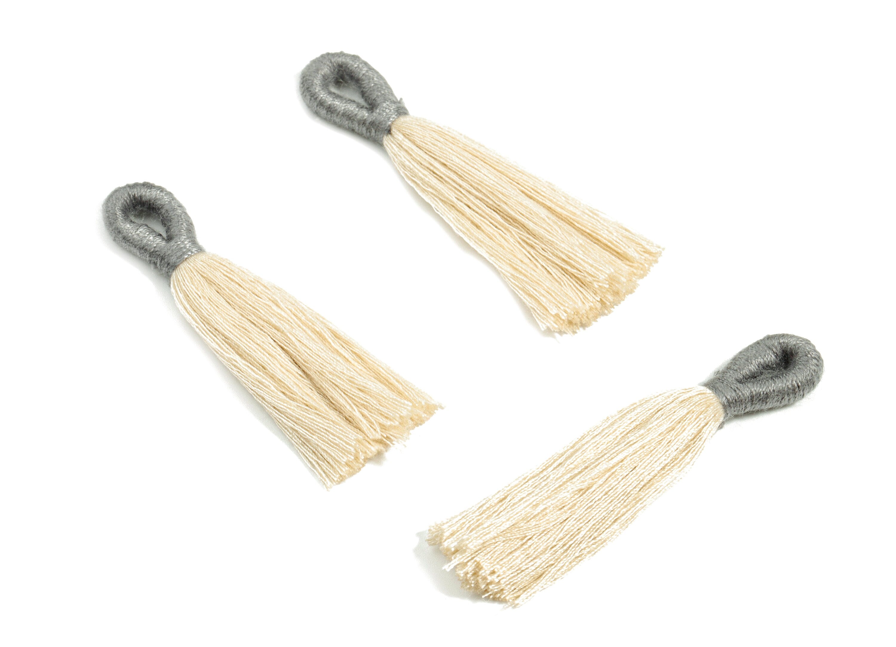 Cotton Tassels With Loop Earrings - Cotton Tassels Earring Charms - Grey Boho Earrings - Jewellery Supplies - 63.55x10.53x4.48mm - TS1147G - DOMEDBAZAAR