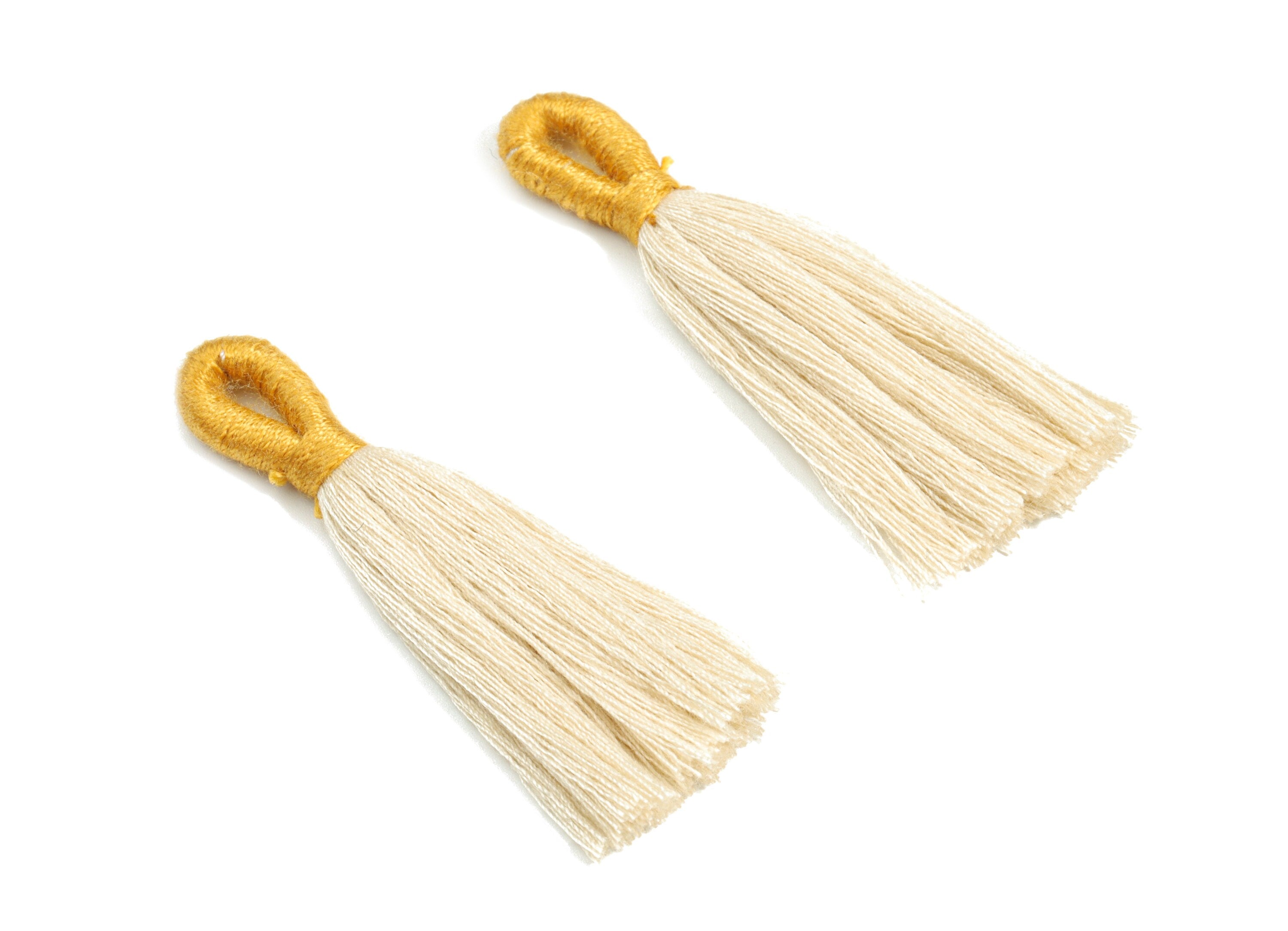 Cotton Tassels With Loop Earrings - Cotton Tassels Earring Charms - Mustard Color Boho Earrings - 60.32x9.97x4.25mm - TS1147H - DOMEDBAZAAR