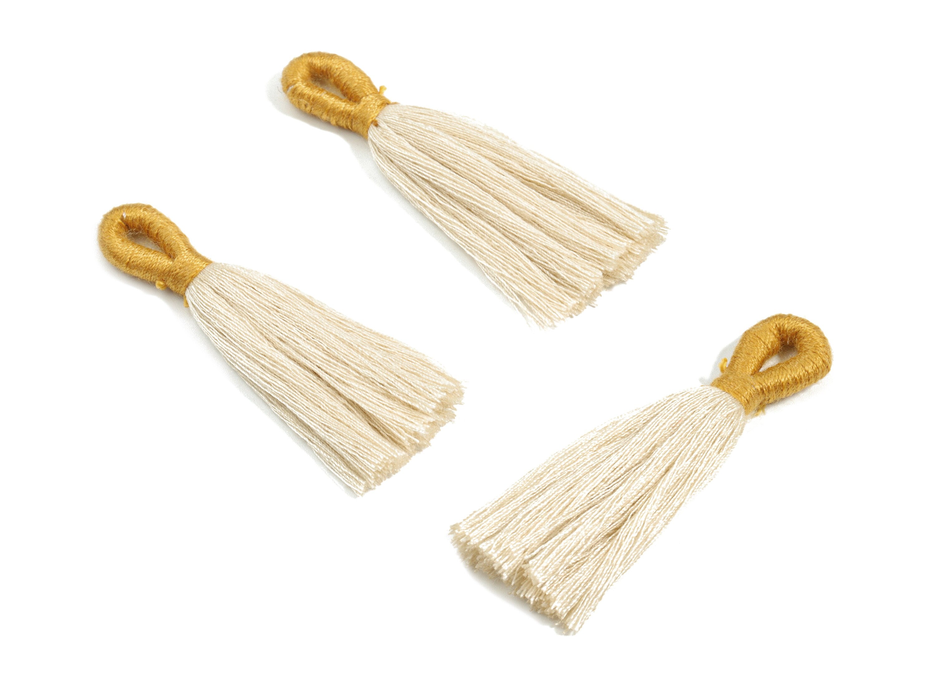 Cotton Tassels With Loop Earrings - Cotton Tassels Earring Charms - Mustard Color Boho Earrings - 60.32x9.97x4.25mm - TS1147H - DOMEDBAZAAR