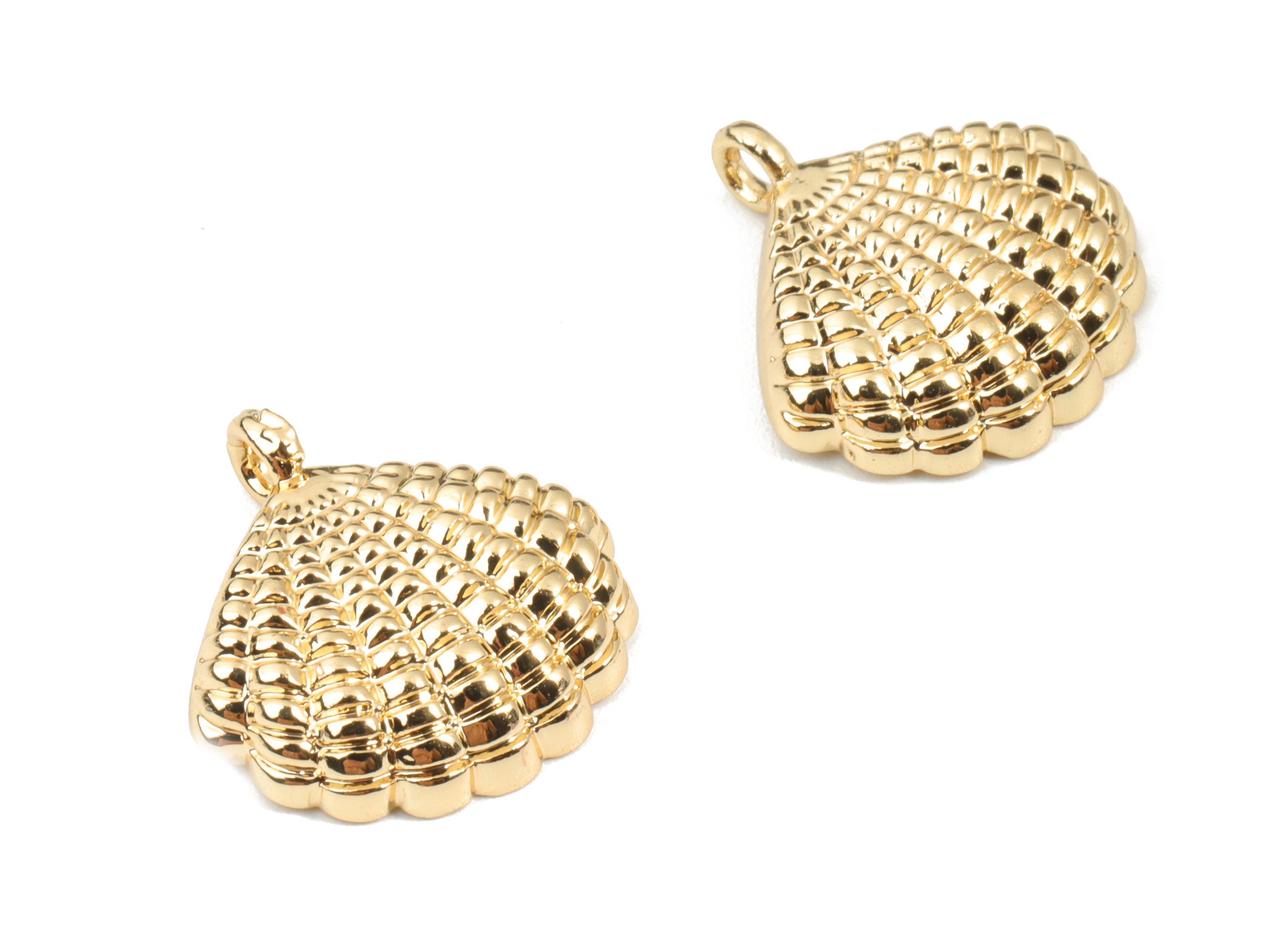 Brass Shell Earring Charms - Gold Brass Shell Pendant - 18K Real Gold Plated Brass - Jewelry Supplies - 16.15x15.65x3.66mm - RGP2626 - DOMEDBAZAAR