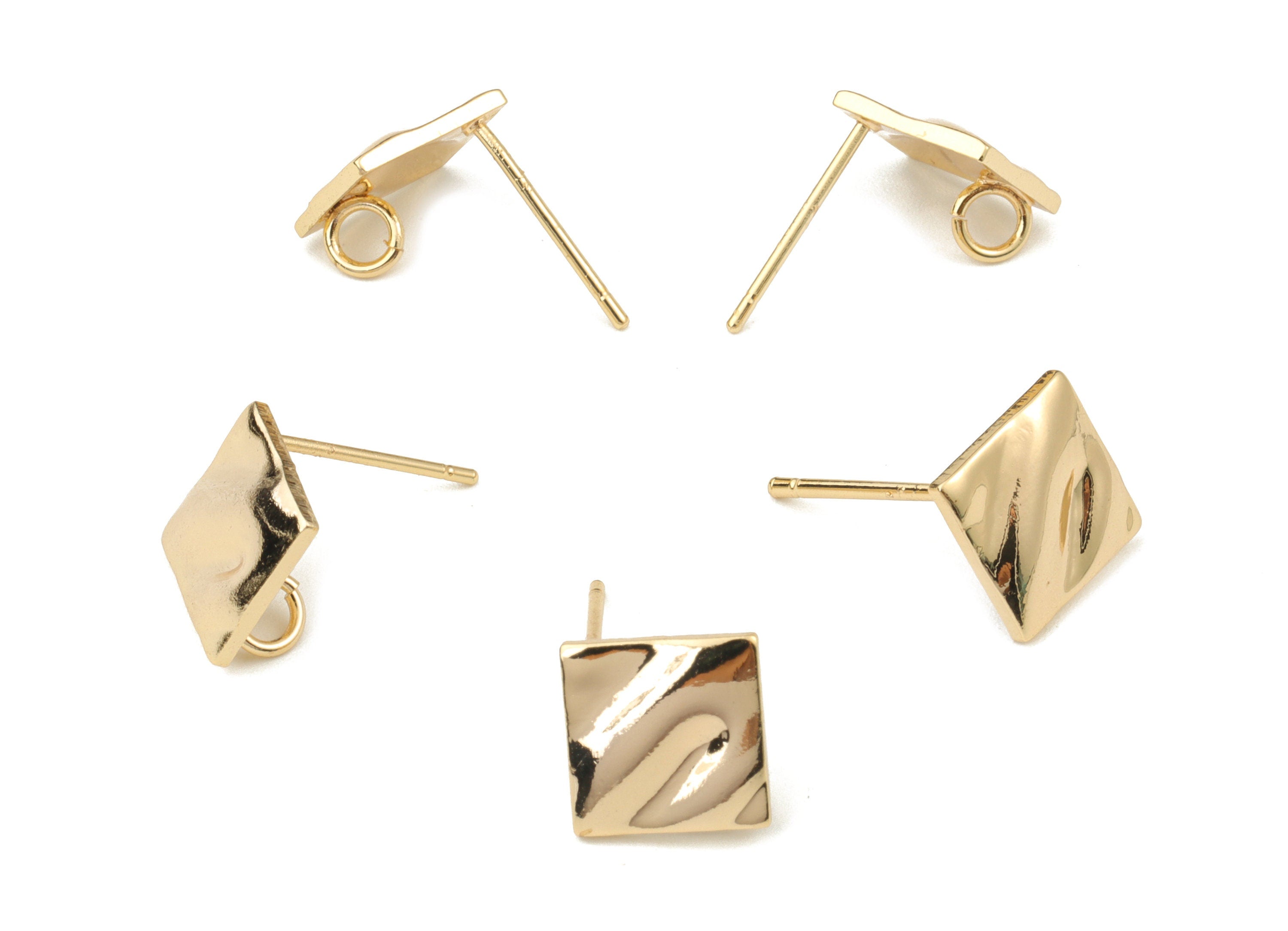Brass Square Earring Stud - Gold Square Earring Post - 18K Real Gold Plated Brass - Jewelry Supplies - 12.32x8.89x1.48mm - RGP2638 - DOMEDBAZAAR