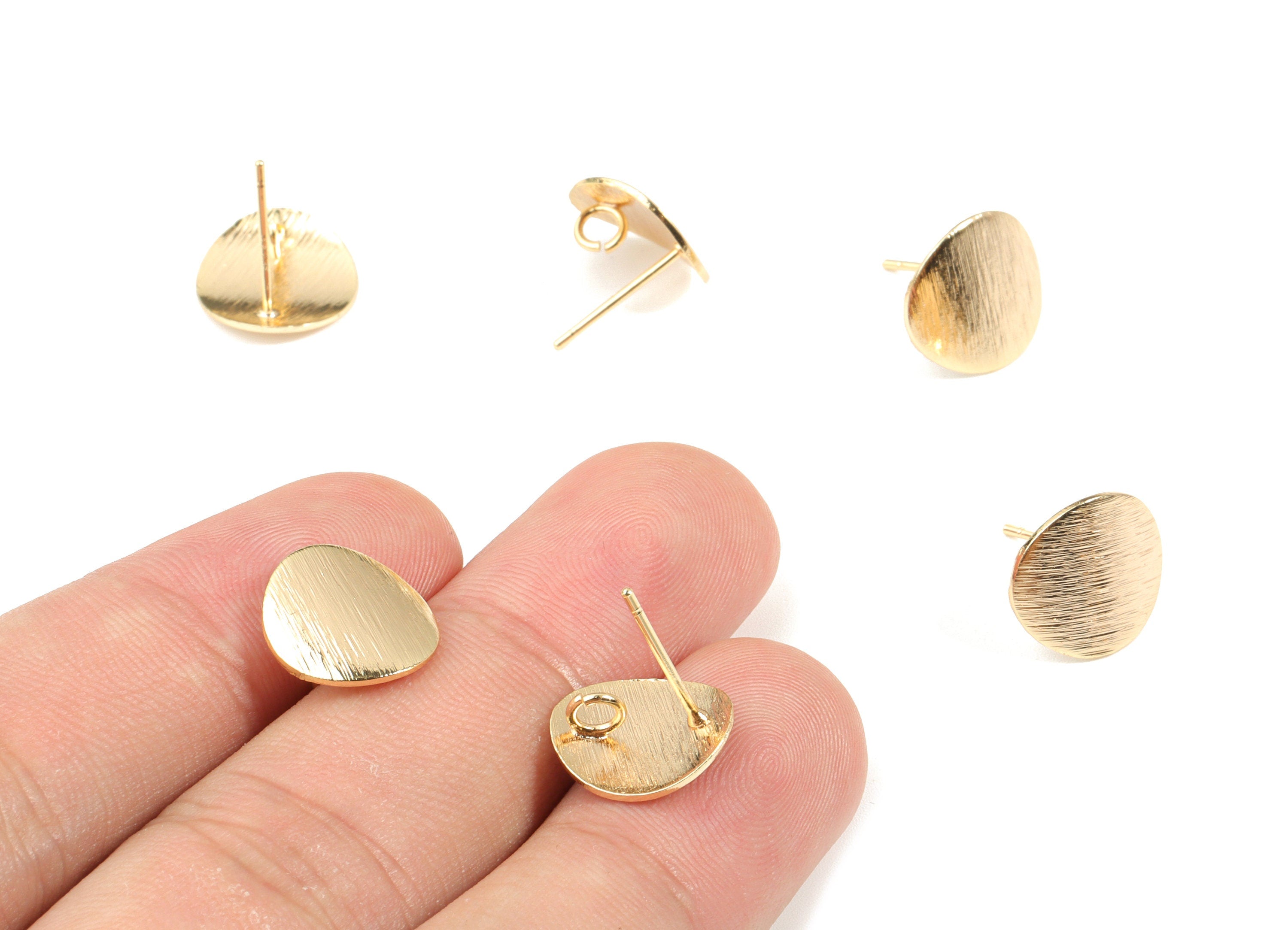 Brass Round Earring Stud - Gold Circle Earring Post - 18K Real Gold Plated Brass - Jewelry Supplies - 12.33x12.1x0.98mm - RGP2628 - DOMEDBAZAAR