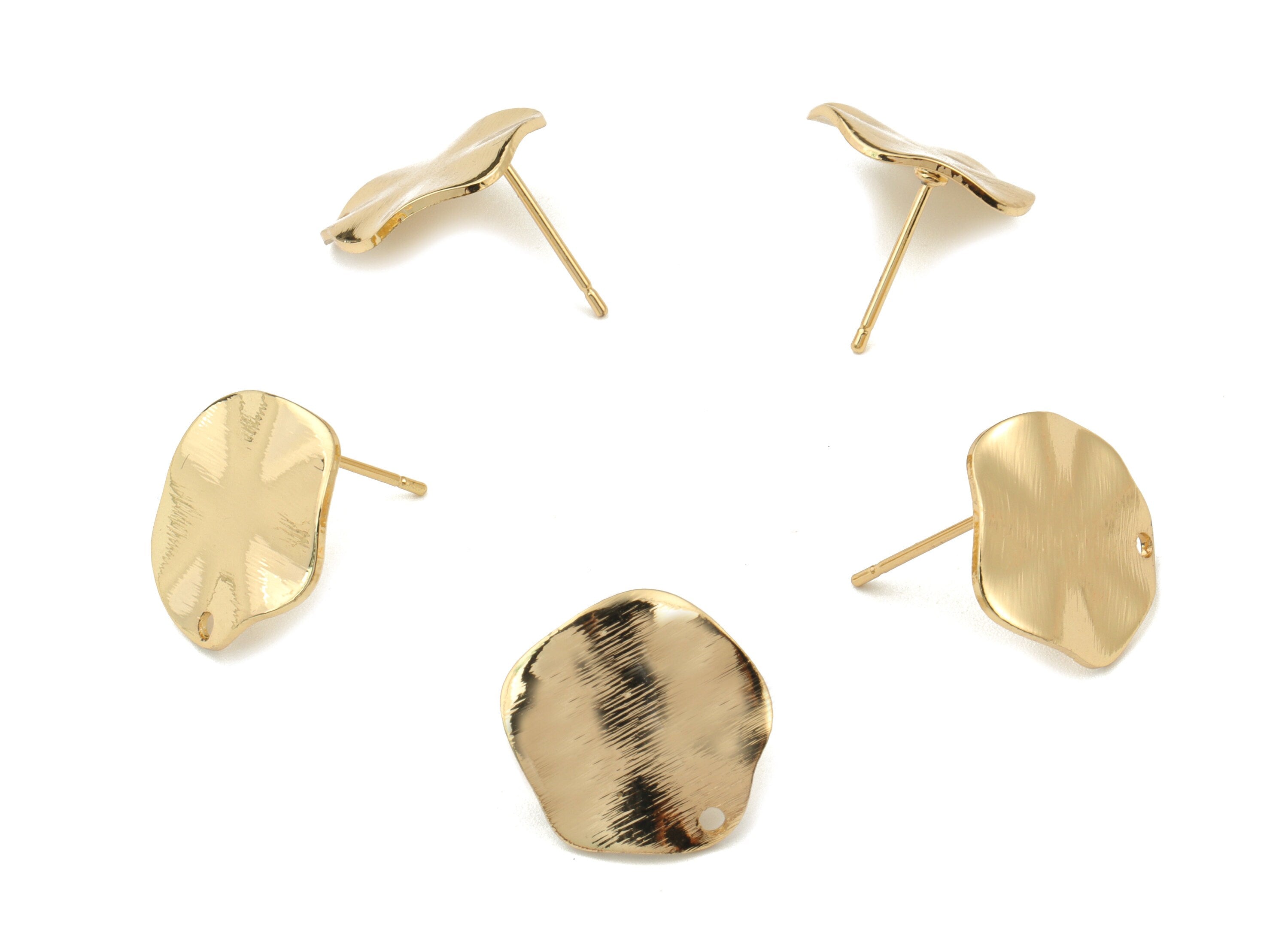Brass Round Earring Stud - Gold Circle Earring Post - 18K Real Gold Plated Brass - Jewelry Supplies - 15.53x14.84x1.35mm - RGP2633 - DOMEDBAZAAR
