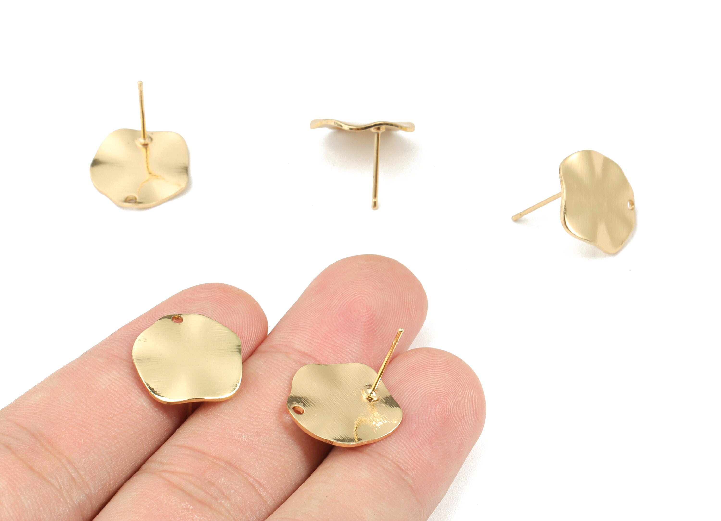Brass Round Earring Stud - Gold Circle Earring Post - 18K Real Gold Plated Brass - Jewelry Supplies - 15.53x14.84x1.35mm - RGP2633 - DOMEDBAZAAR