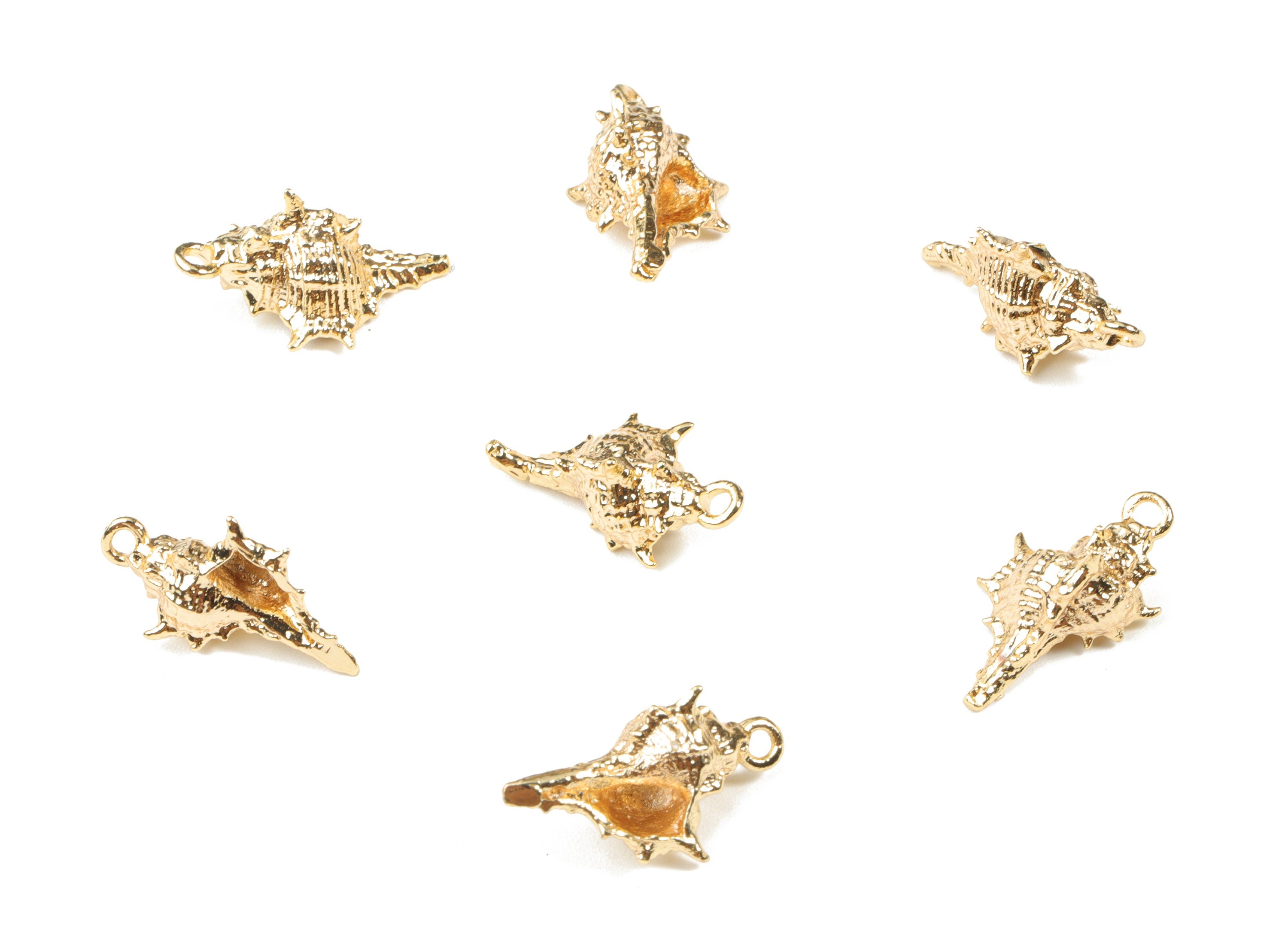 Brass Seashell Earring Charms - Gold Cone Shell Pendant - 18K Real Gold Plated Brass - Jewelry Supplies - 16.11x8.52x5.54mm - RGP2630 - DOMEDBAZAAR