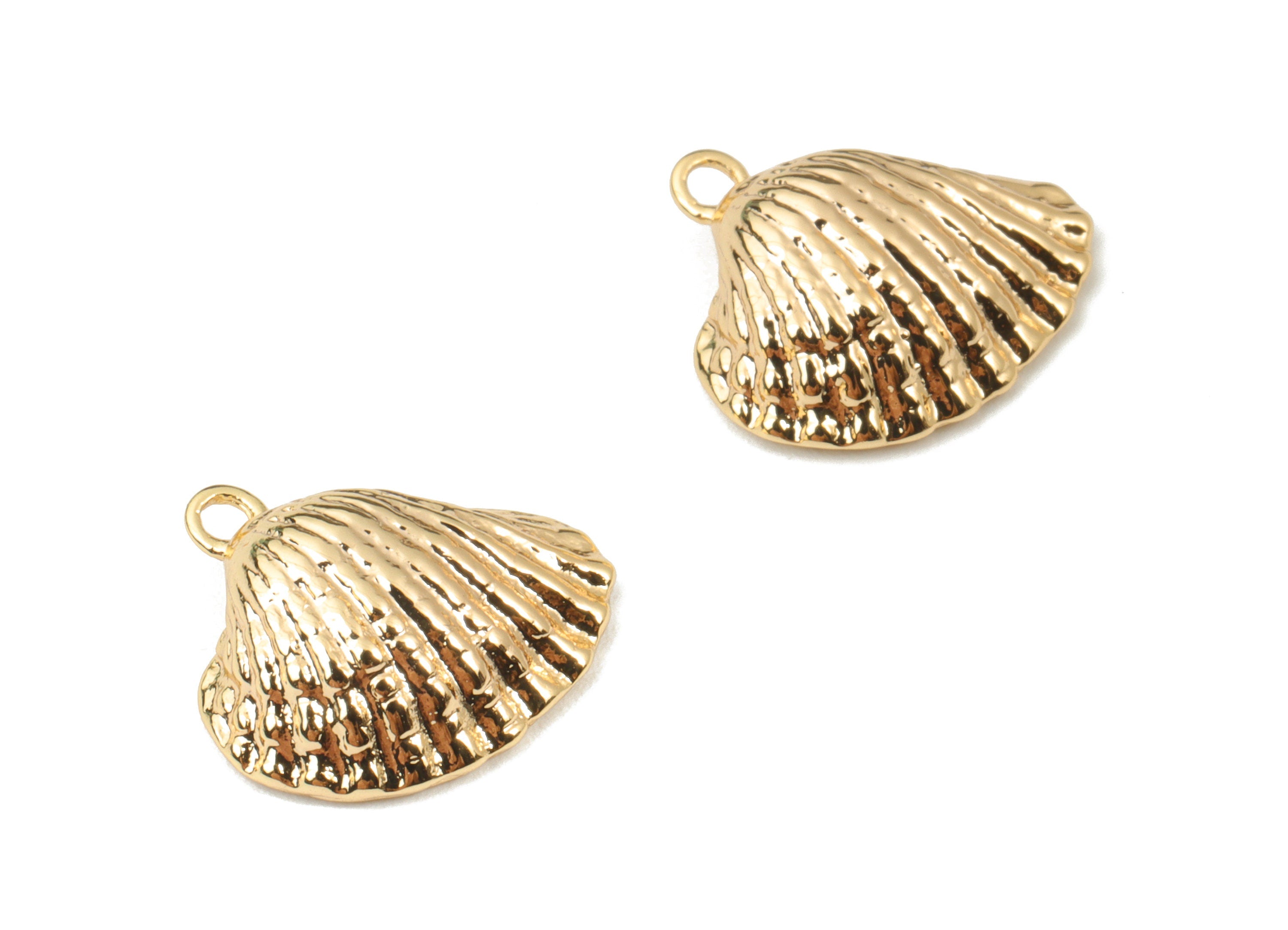 Brass Seashell Earring Charms - Gold Shell Pendant - 18K Real Gold Plated Brass - Jewelry Supplies - 13.62x12.67x4.51mm - RGP2631 - DOMEDBAZAAR