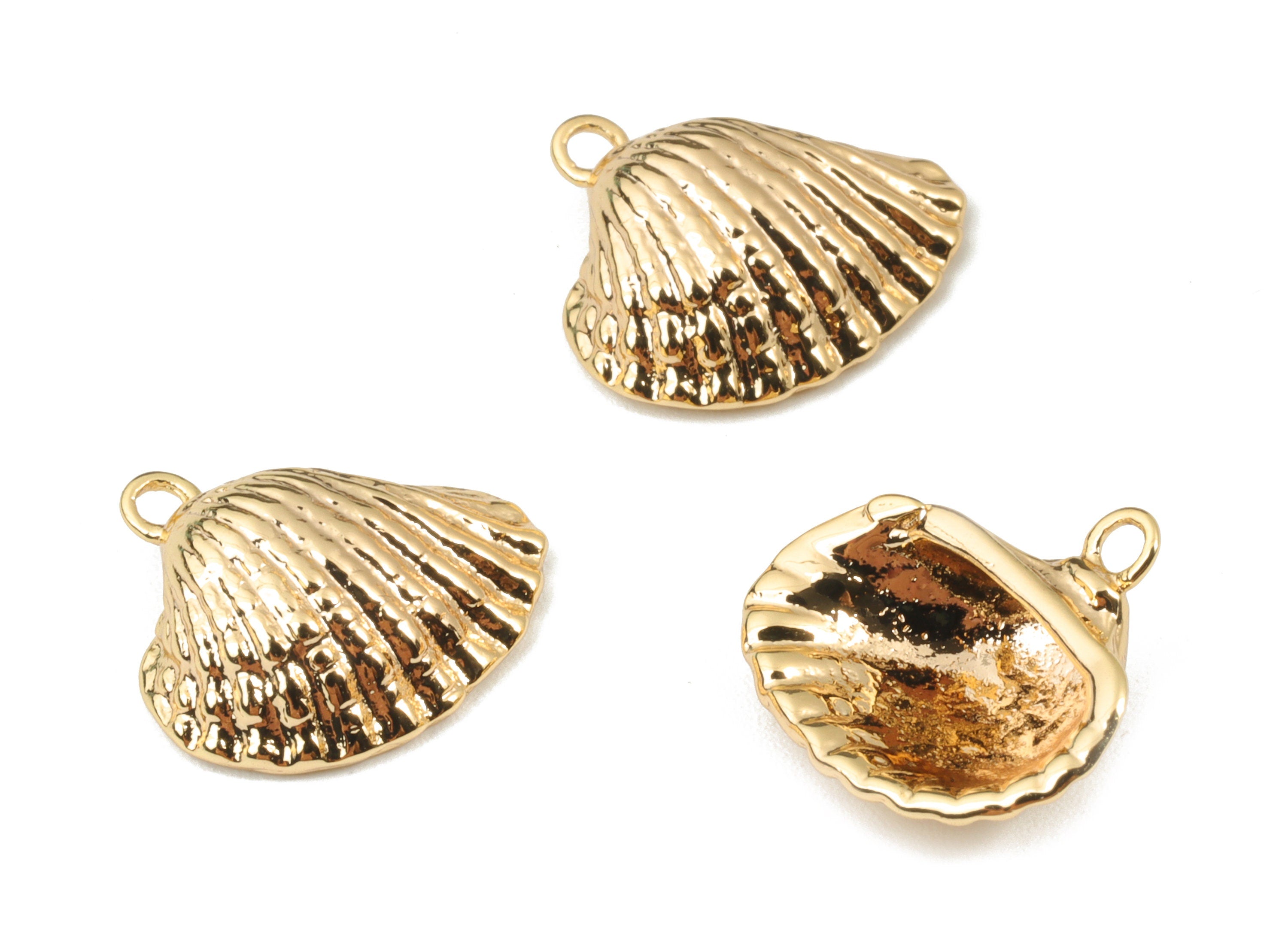 Brass Seashell Earring Charms - Gold Shell Pendant - 18K Real Gold Plated Brass - Jewelry Supplies - 13.62x12.67x4.51mm - RGP2631 - DOMEDBAZAAR