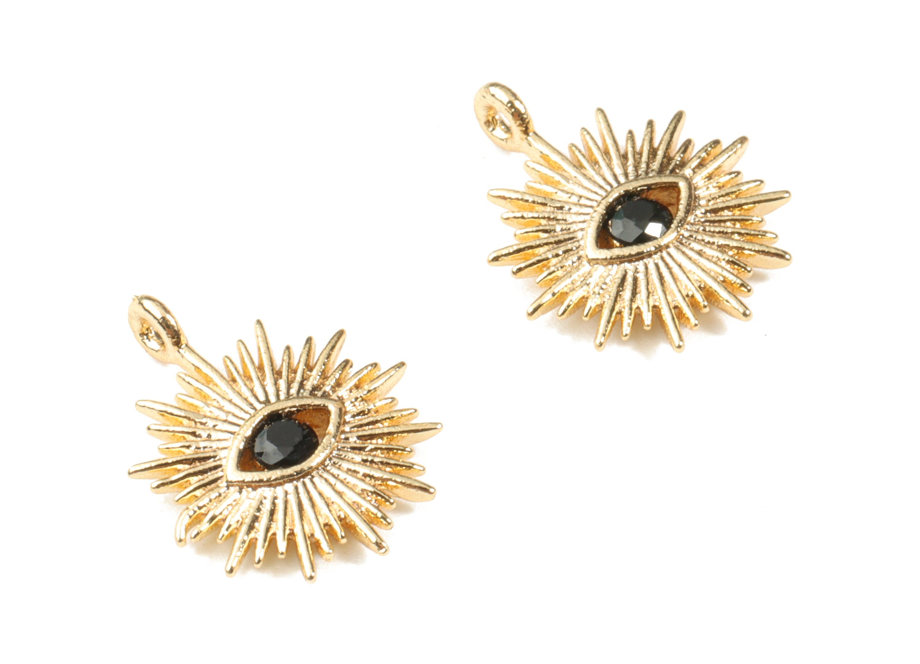 Brass Eye Earring Charms - Gold Eye Sun Pendant - 18K Real Gold Plated Brass - Jewelry Supplies - 13.75x11.64x2.11mm - RGP2642 - DOMEDBAZAAR