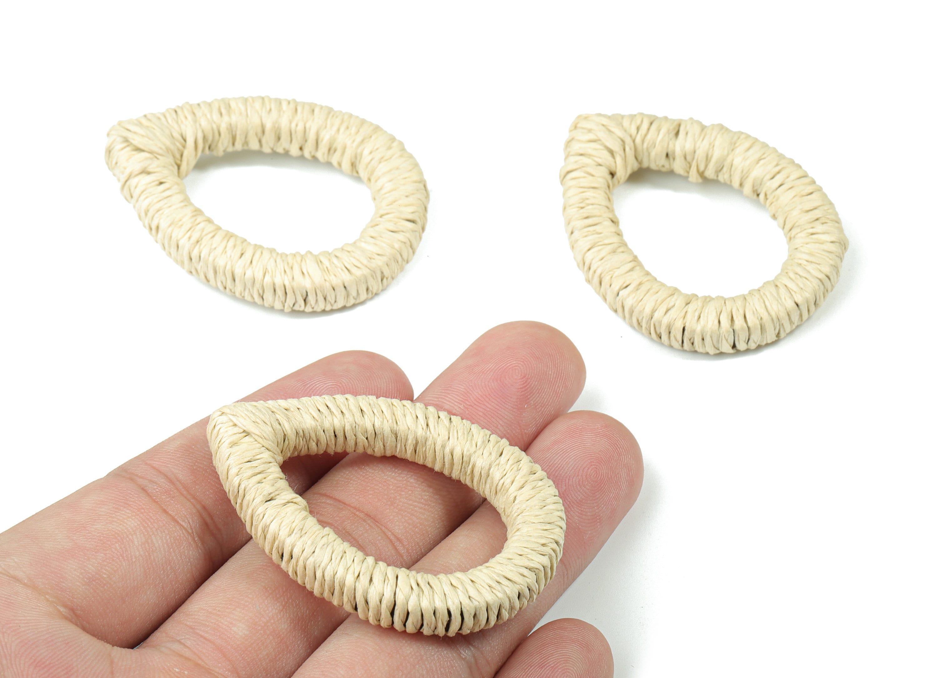 Handwoven Rattan Rope Earrings - Drop Rattan Earrings Charms - Wooden Straw Earrings - Jewelry Handmade - 49.87x36.9x7.35mm - RT1361W - DOMEDBAZAAR