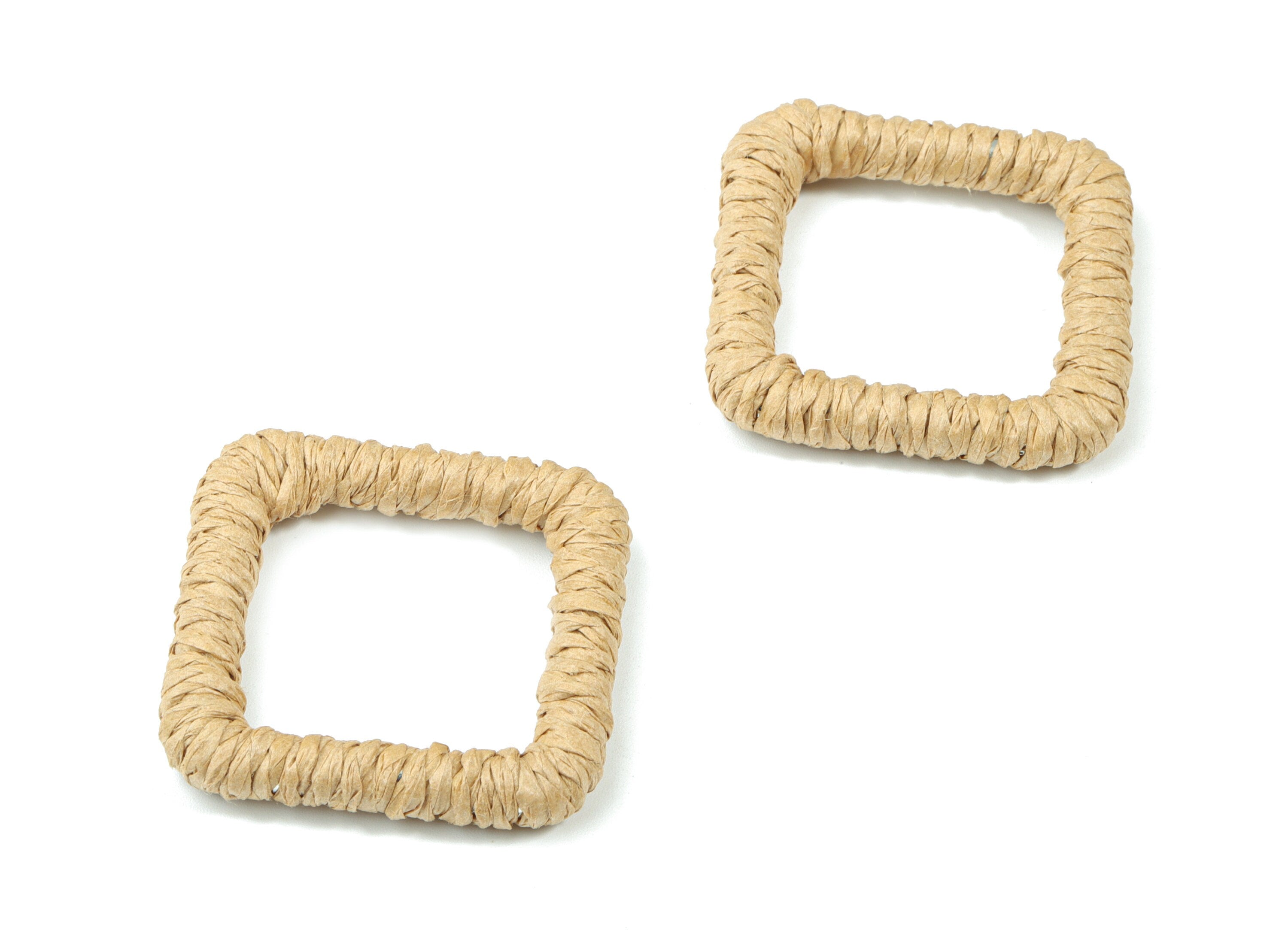 Handwoven Rattan Rope Earrings - Square Rattan Earrings Charms - Wooden Straw Earrings - Jewelry Handmade - 36.25x36.05x5.74mm - RT1362B - DOMEDBAZAAR