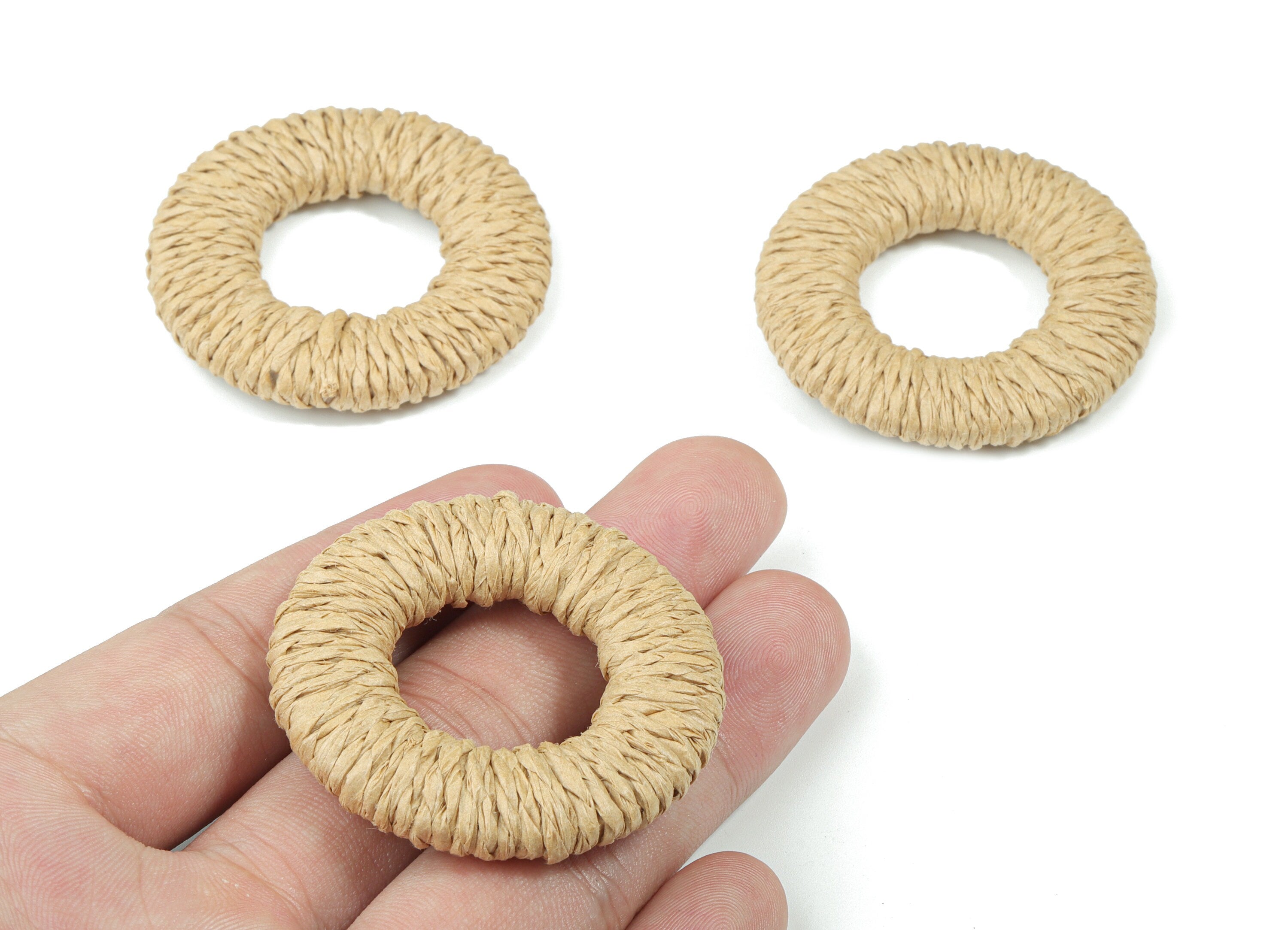 Handwoven Rattan Rope Earrings - Circle Rattan Earrings Charms - Wooden Straw Earrings - Jewelry Handmade - 46.39x46.25x7.08mm - RT1364B - DOMEDBAZAAR