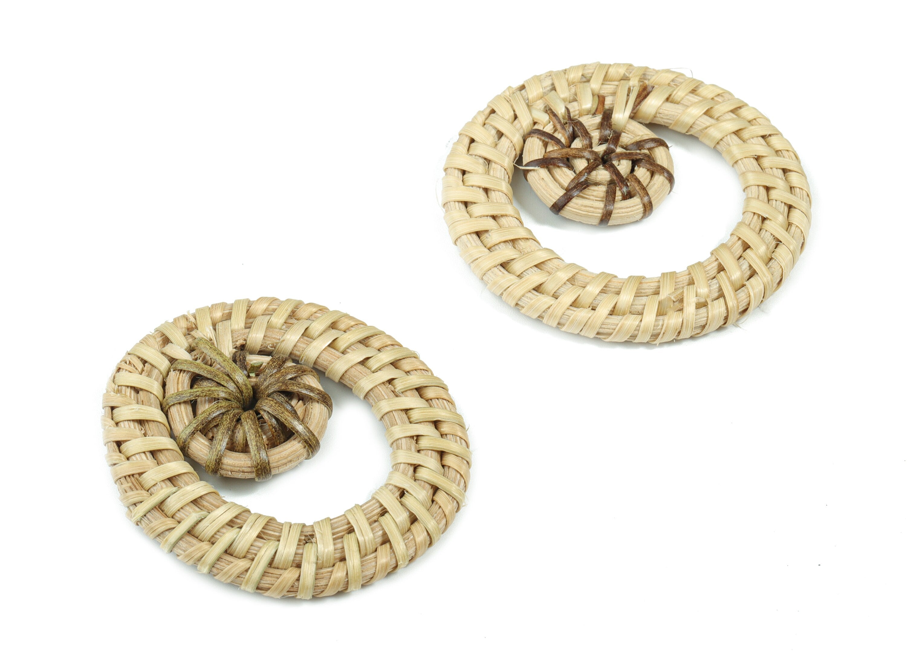Handwoven Rattan Hoop Earrings - Circle Rattan Earrings Charms - Wooden Straw Earrings - Jewelry Handmade - 49.99x47.57x5.42mm - RT1365 - DOMEDBAZAAR
