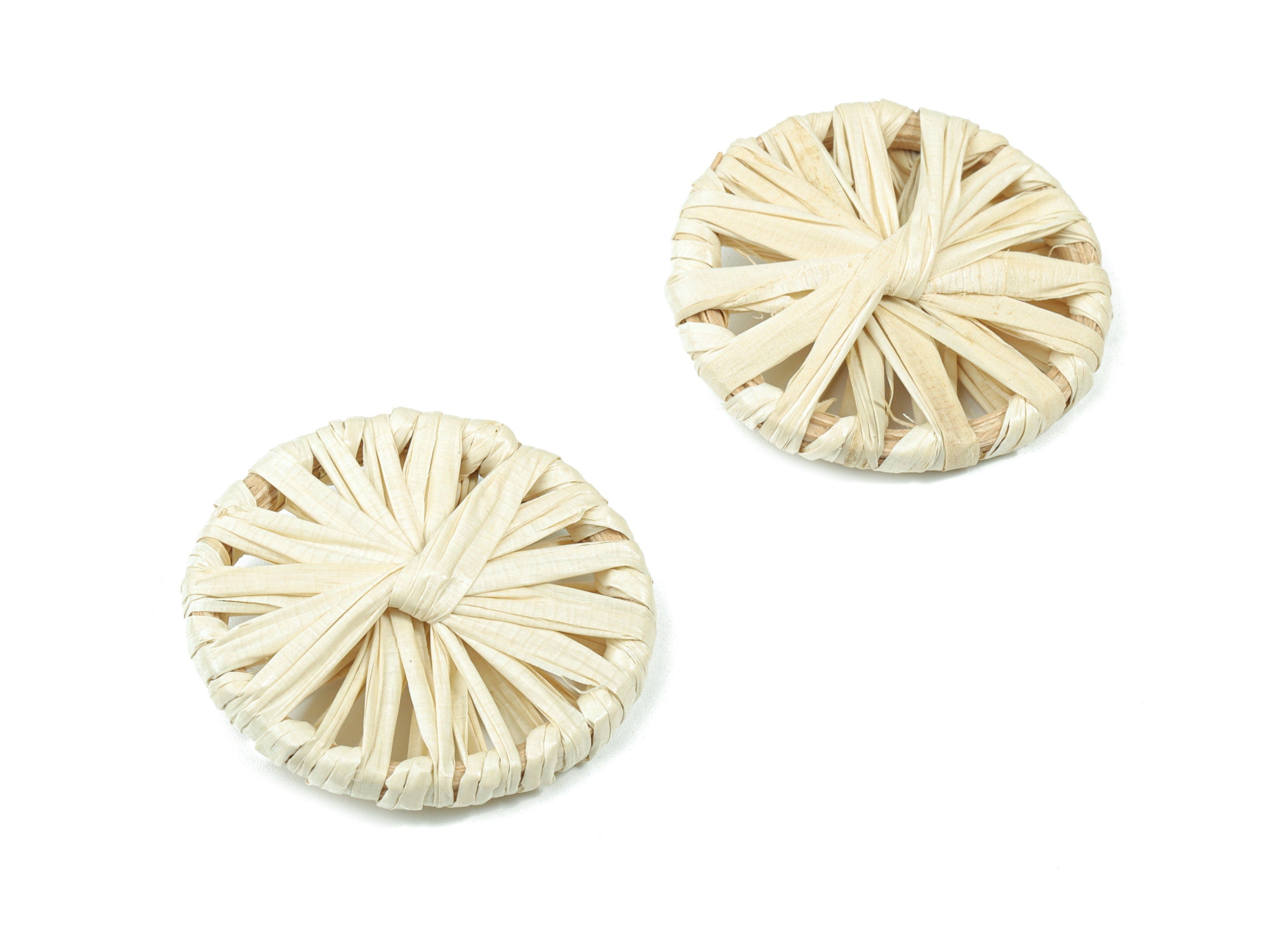 Handwoven Rattan Circle Earrings - Round Rattan Earrings Charms - Wooden Straw Earrings - Jewelry Handmade - 37.29x35.84x4.86mm - RT1366 - DOMEDBAZAAR