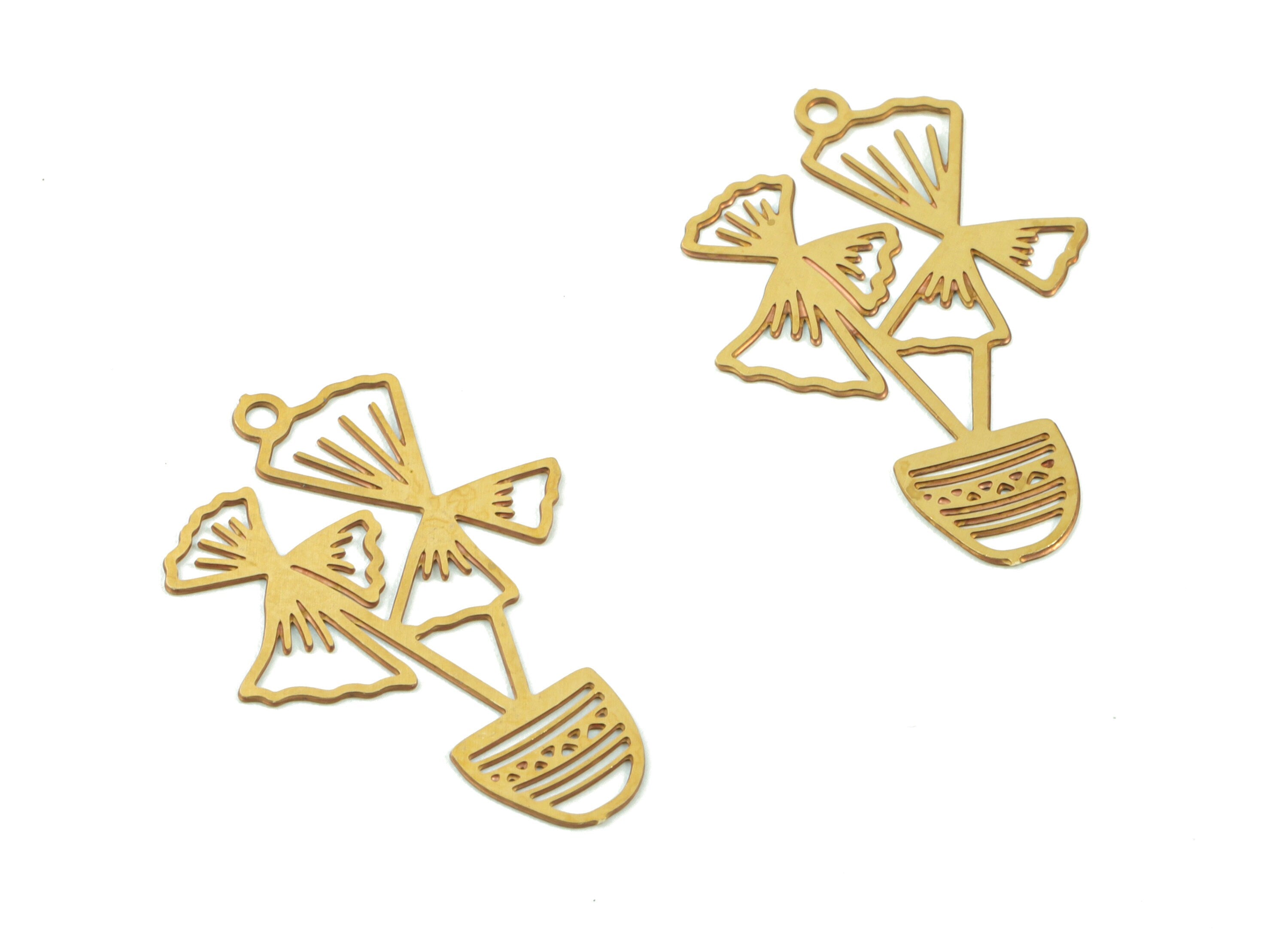 Brass Vase Flower Earring Charms - Raw Brass Flower Vase Earring - Earring Findings - Jewelry Supplies - 22.32x15.01x0.3mm - JJC11500 - DOMEDBAZAAR