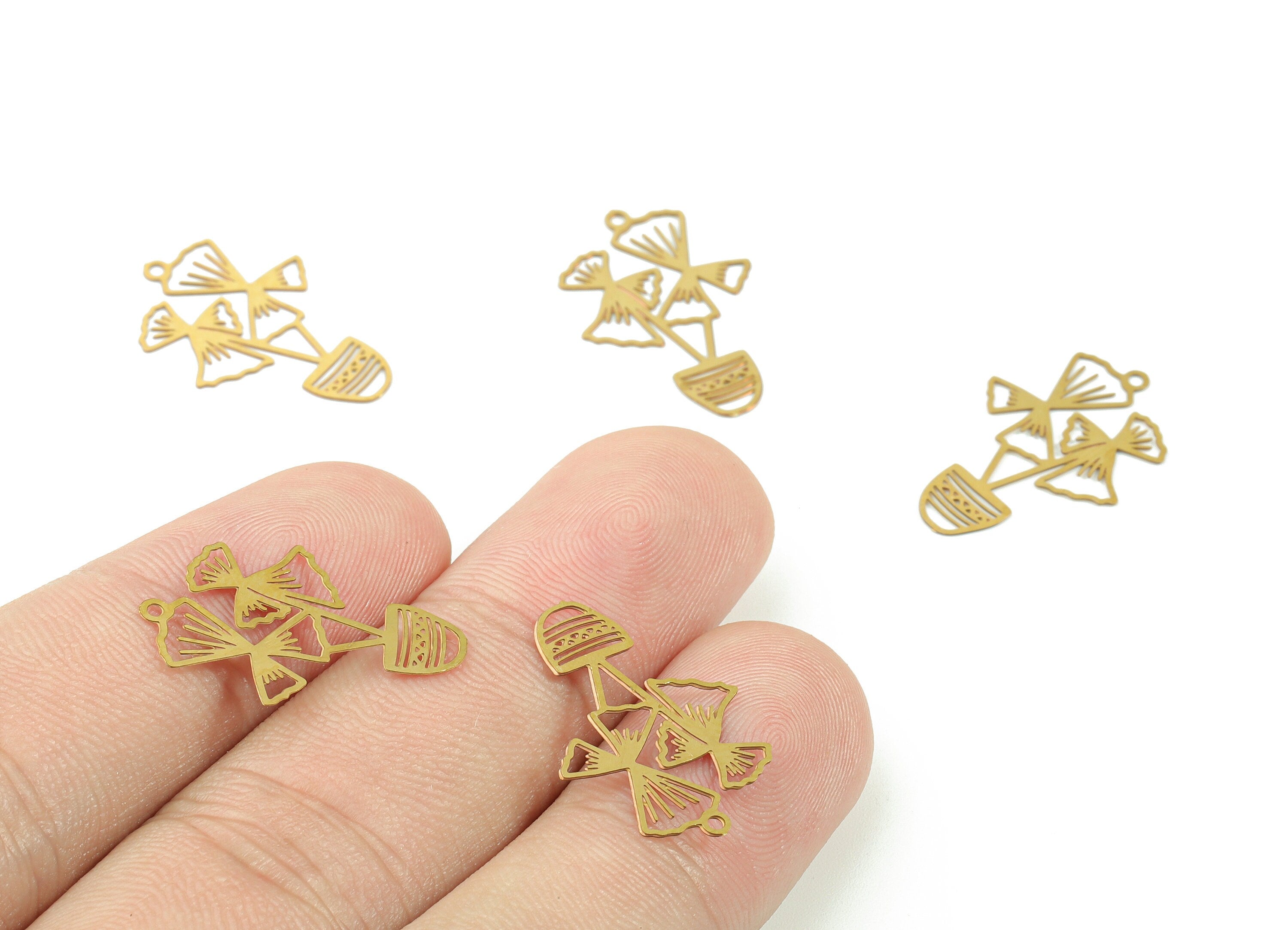 Brass Vase Flower Earring Charms - Raw Brass Flower Vase Earring - Earring Findings - Jewelry Supplies - 22.32x15.01x0.3mm - JJC11500 - DOMEDBAZAAR