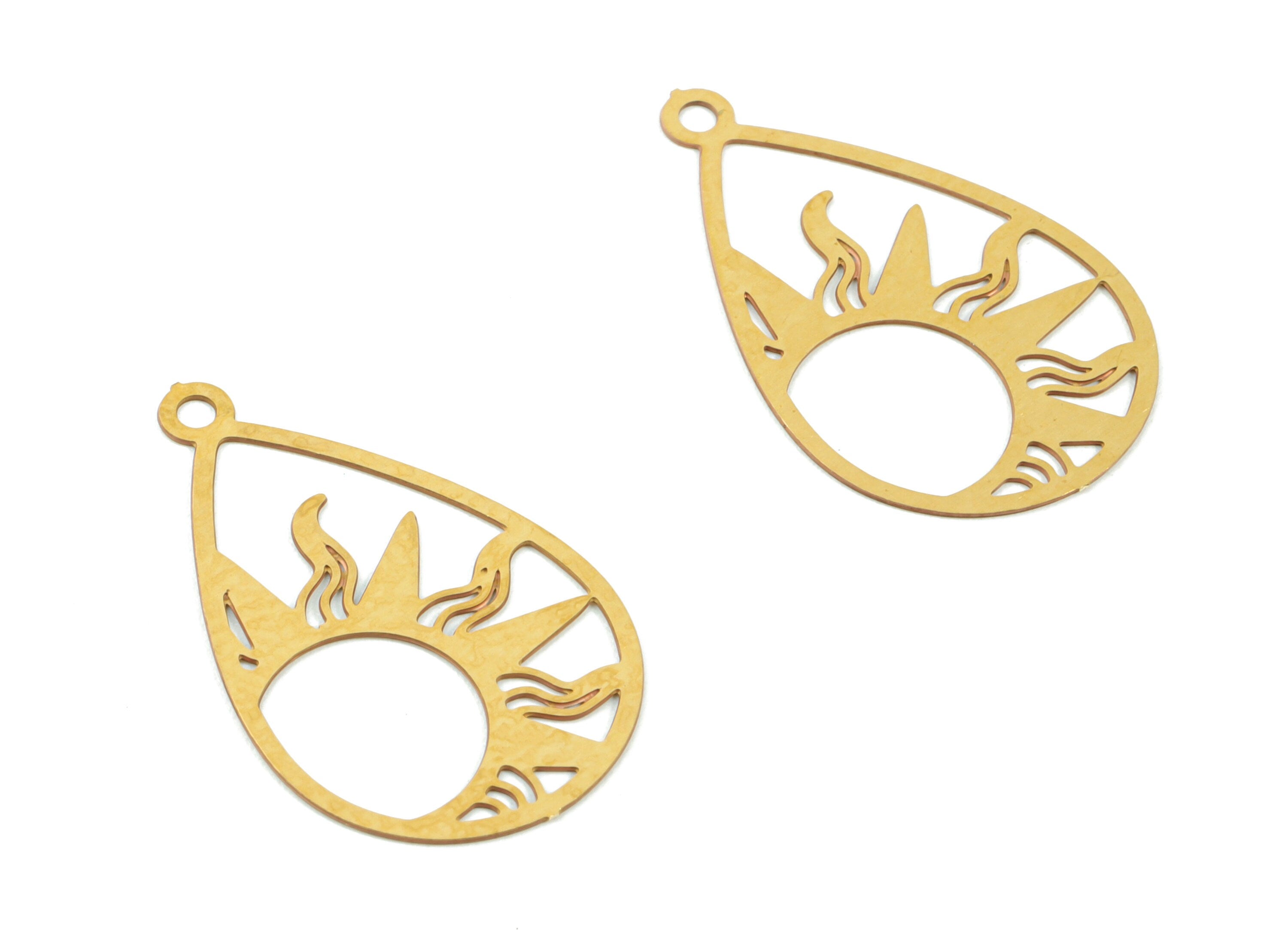 Brass Sun Earring Charms - Raw Brass Sun Drop Necklace Pendant - Earring Findings - Jewelry Supplies - 21.95x13.64x0.31mm - JJC11506 - DOMEDBAZAAR