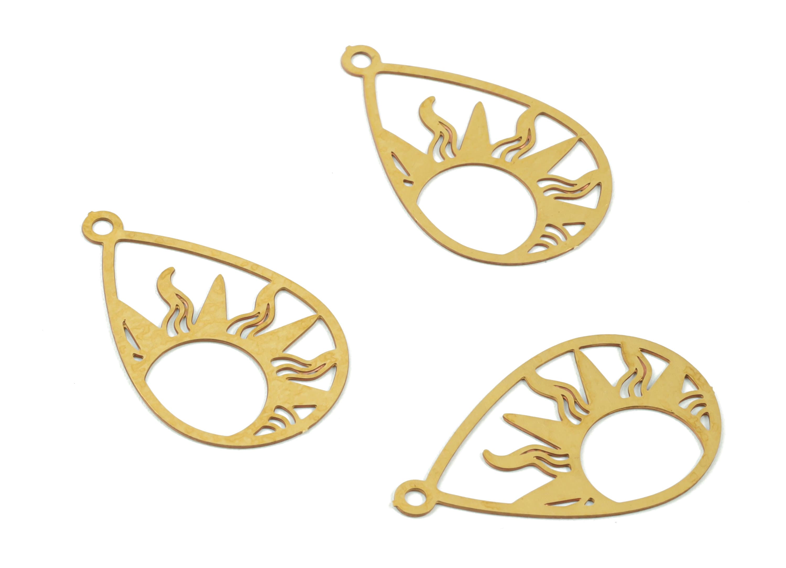 Brass Sun Earring Charms - Raw Brass Sun Drop Necklace Pendant - Earring Findings - Jewelry Supplies - 21.95x13.64x0.31mm - JJC11506 - DOMEDBAZAAR