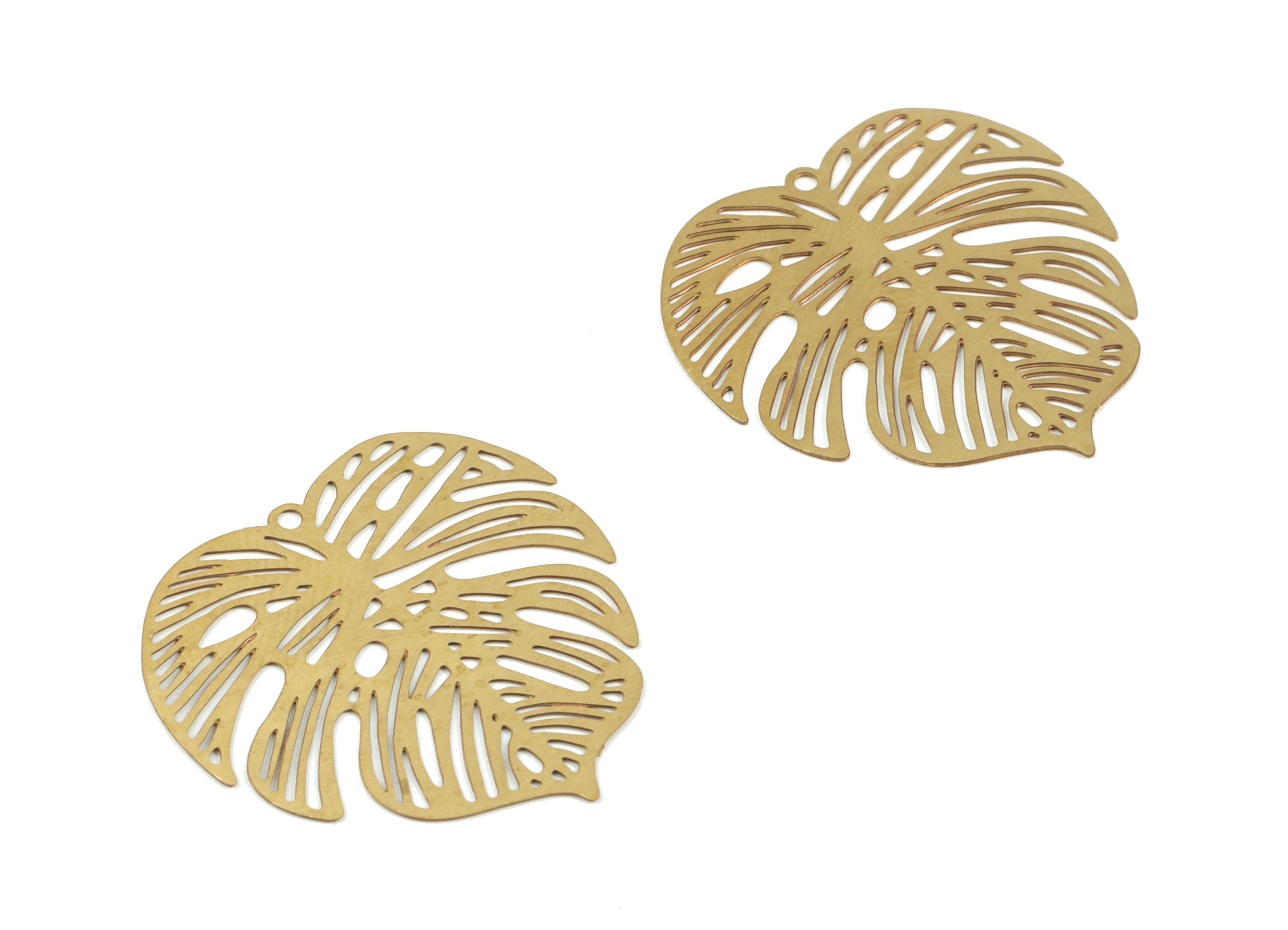 Brass Monstera Earring Charms - Raw Brass Monstera Pendant - Earring Findings - Jewelry Supplies - 24.87x24.45x0.29mm - JJB6099 - DOMEDBAZAAR
