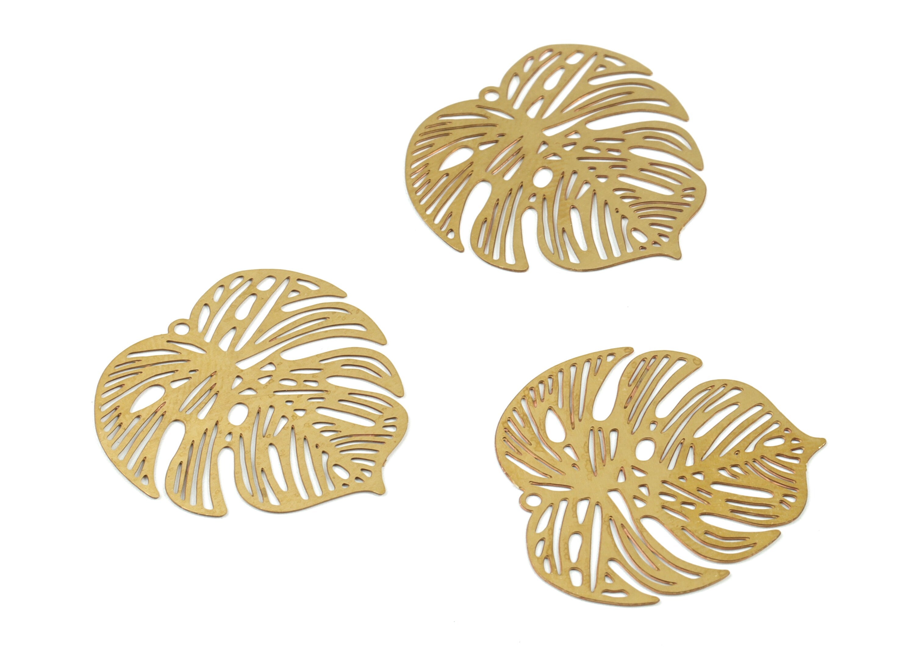 Brass Monstera Earring Charms - Raw Brass Monstera Pendant - Earring Findings - Jewelry Supplies - 24.87x24.45x0.29mm - JJB6099 - DOMEDBAZAAR
