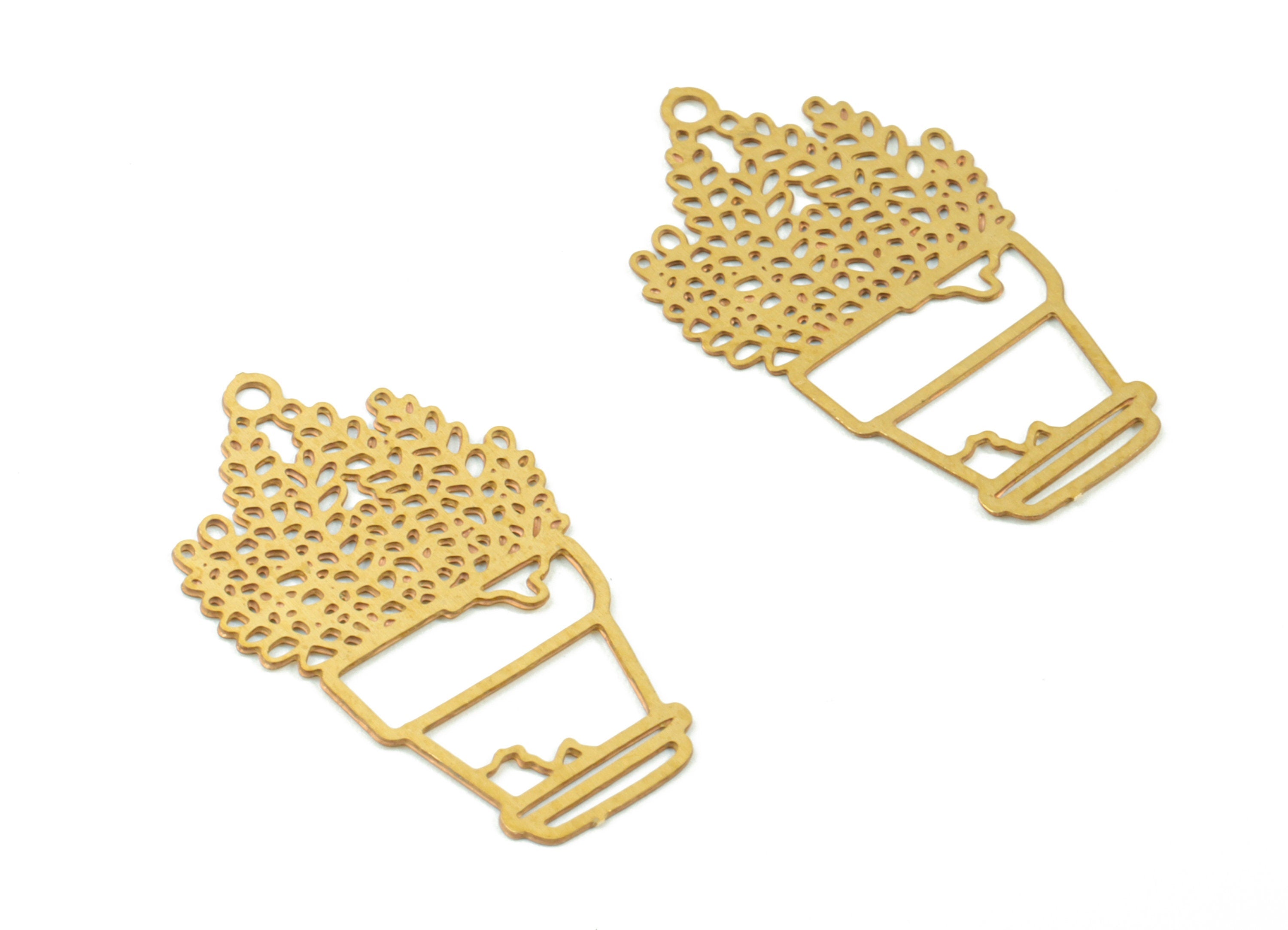 Brass Vase Flower Earring Charms - Raw Brass Flower Vase Earring - Earring Findings - Jewelry Supplies - 22.34x12.64x0.3mm - JJC11491 - DOMEDBAZAAR