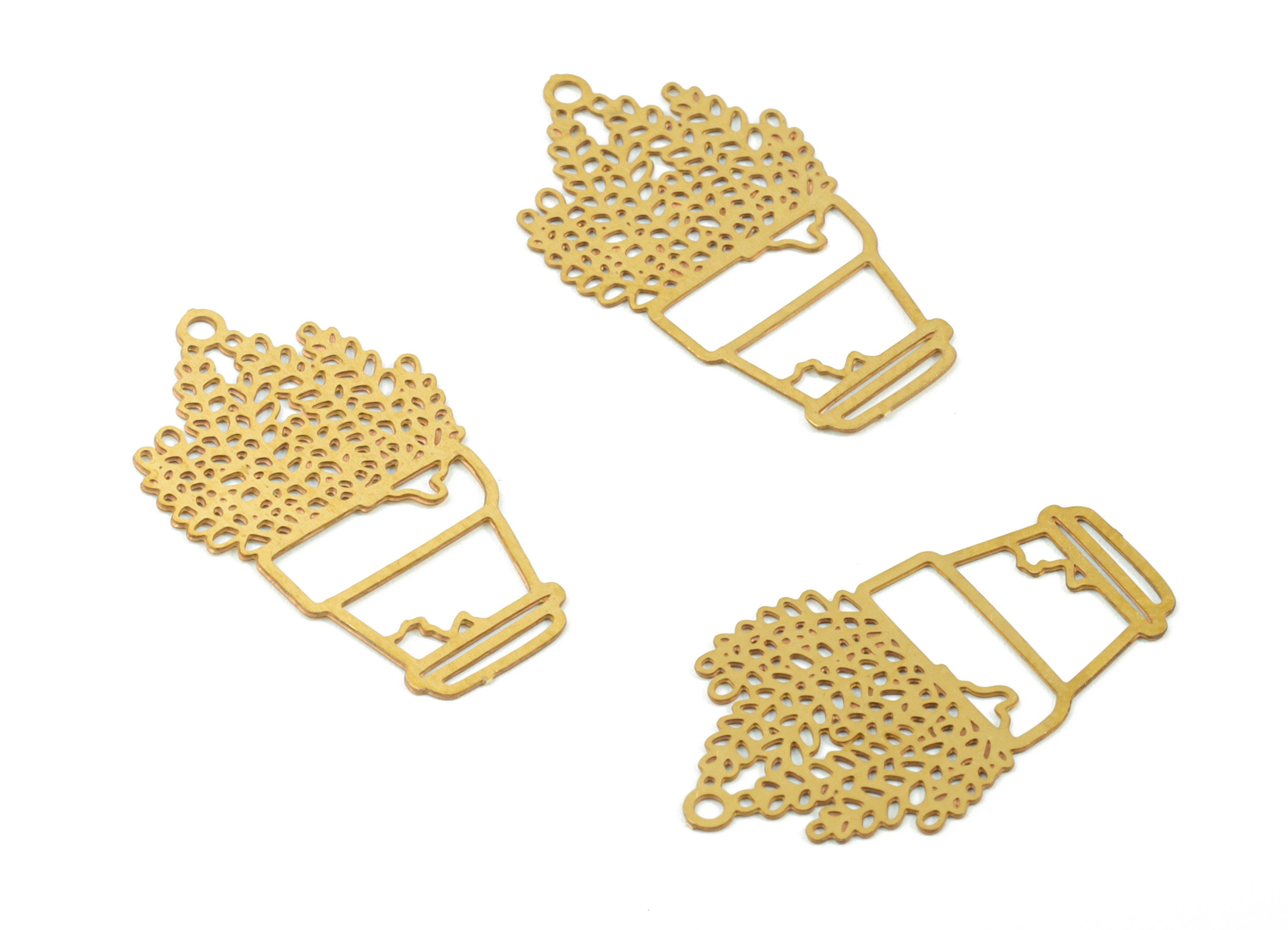 Brass Vase Flower Earring Charms - Raw Brass Flower Vase Earring - Earring Findings - Jewelry Supplies - 22.34x12.64x0.3mm - JJC11491 - DOMEDBAZAAR