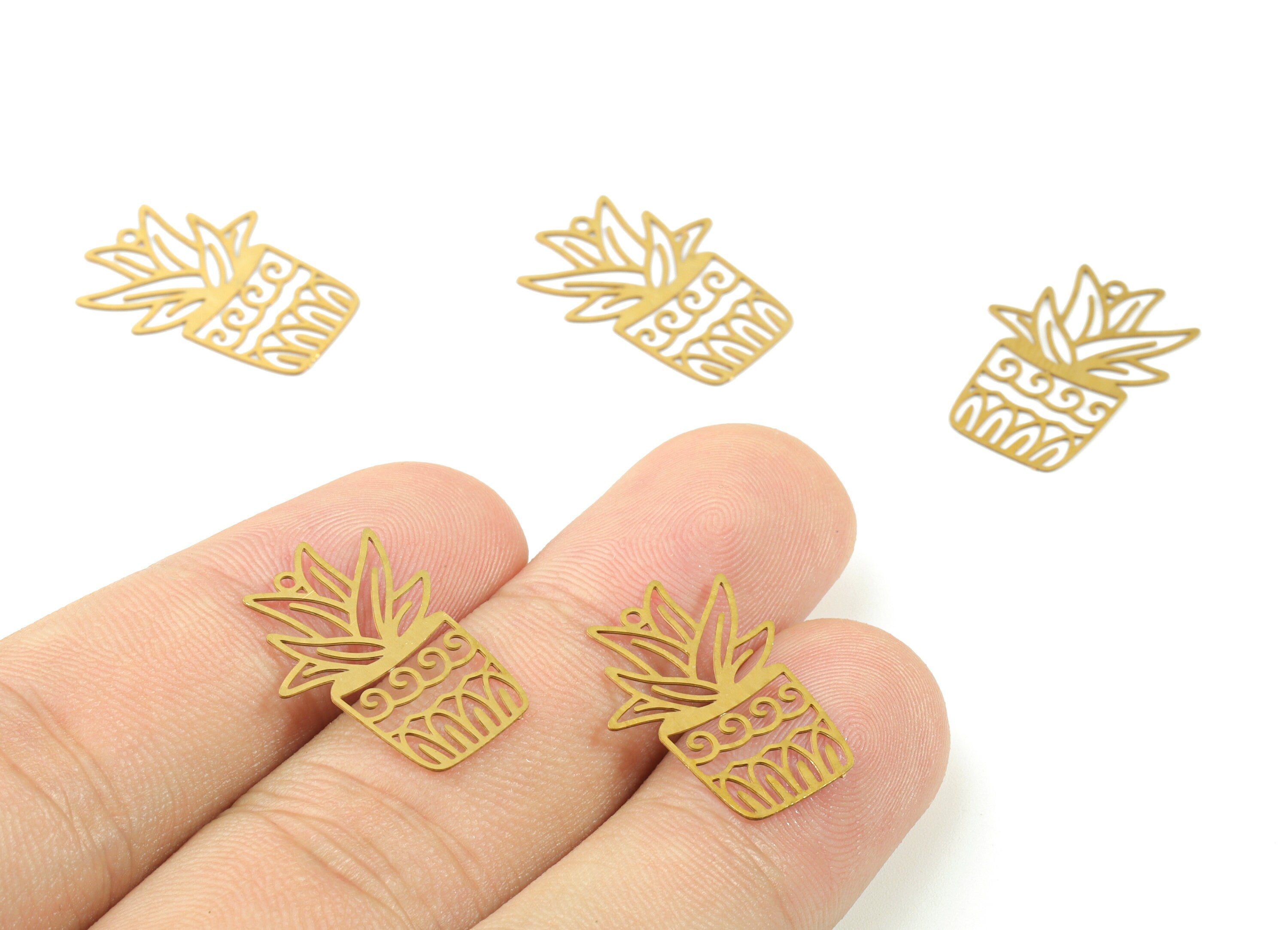 Brass Vase Flower Earring Charms - Raw Brass Flower Vase Earring - Earring Findings - Jewelry Supplies - 20.71x15.11x0.31mm - JJC11495 - DOMEDBAZAAR