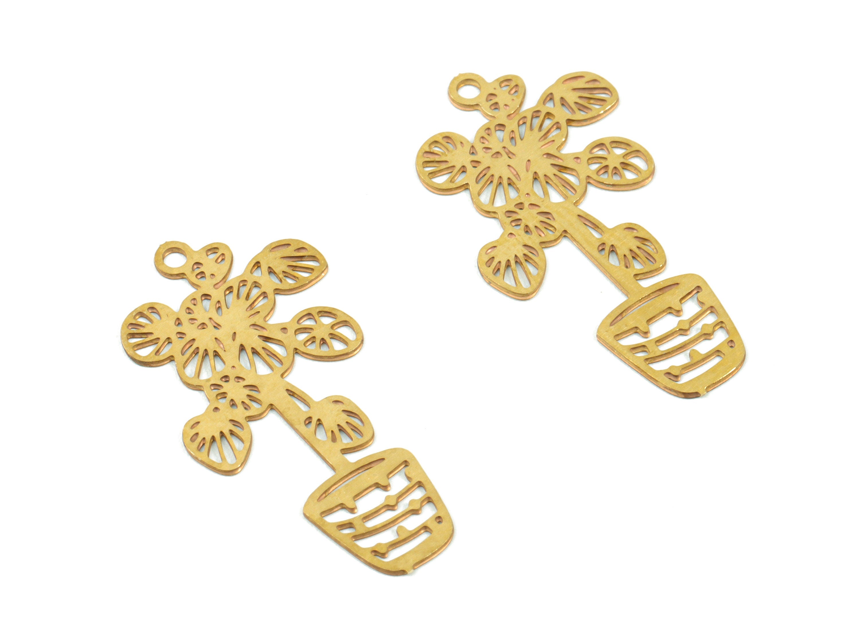 Brass Vase Flower Earring Charms - Raw Brass Flower Vase Earring - Earring Findings - Jewelry Supplies - 22.17x10.99x0.31mm - JJC11499 - DOMEDBAZAAR