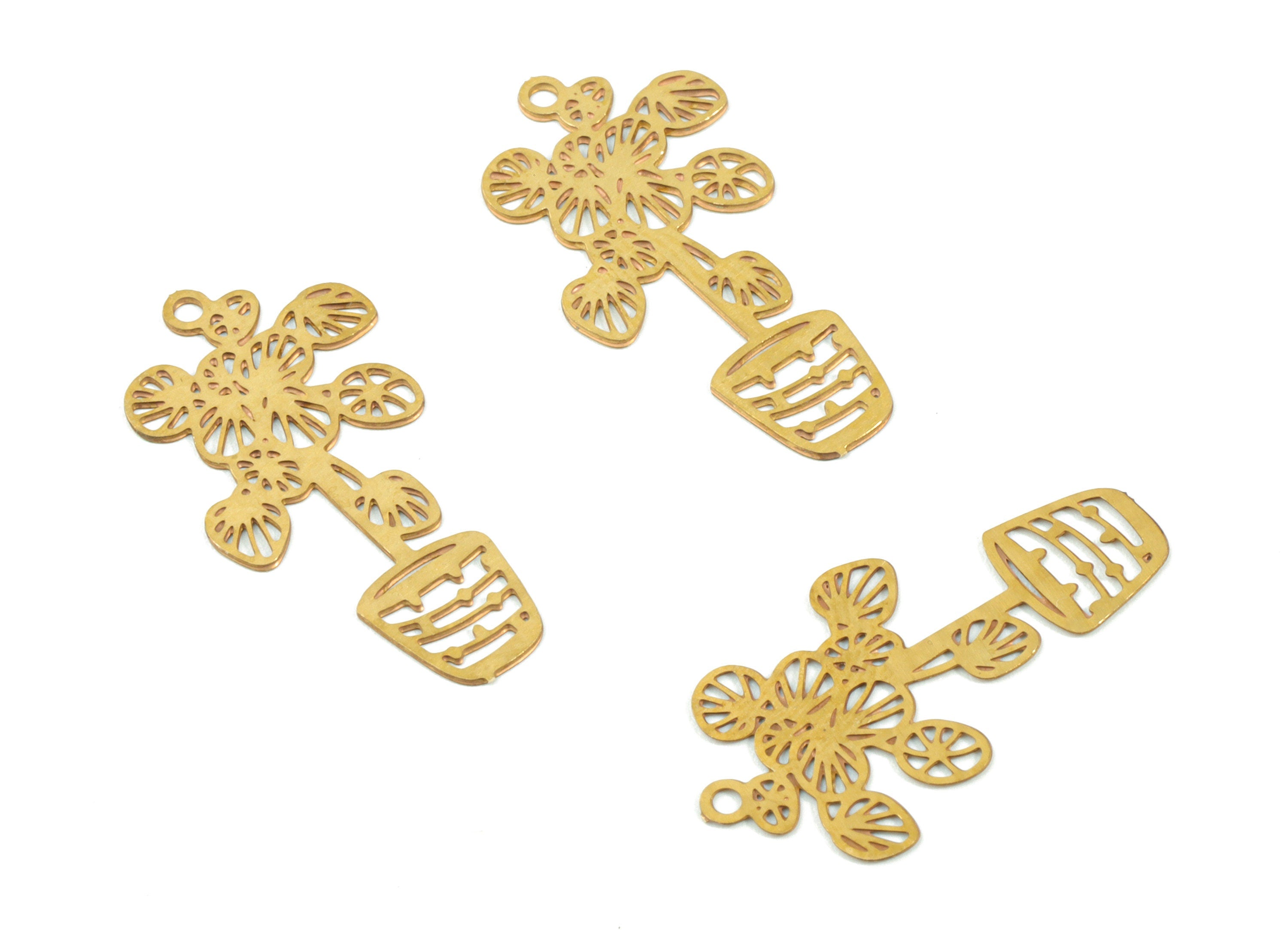 Brass Vase Flower Earring Charms - Raw Brass Flower Vase Earring - Earring Findings - Jewelry Supplies - 22.17x10.99x0.31mm - JJC11499 - DOMEDBAZAAR