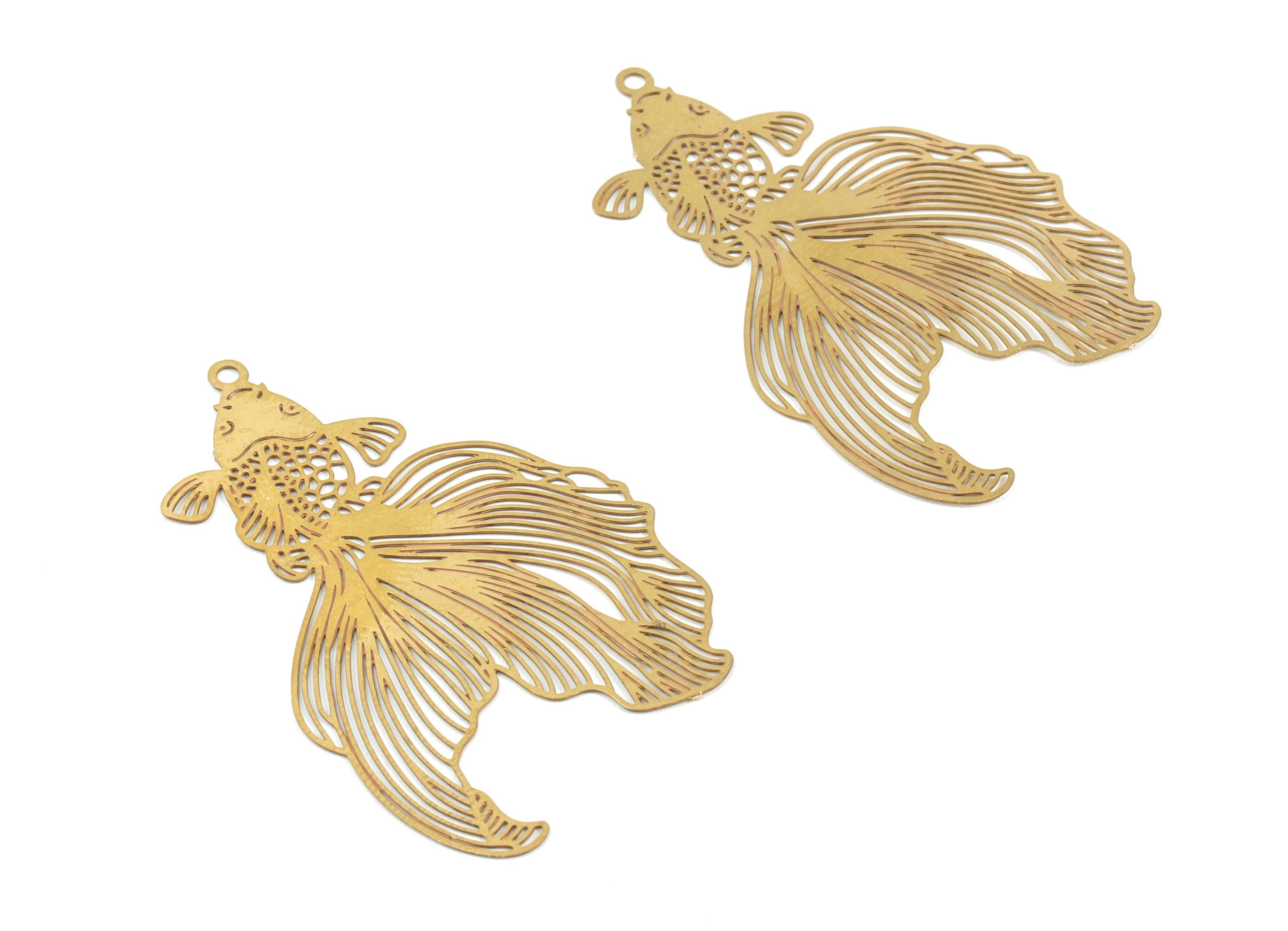 Brass Goldfish Earring Charms - Raw Brass Fish Pendant - Earring Findings - Jewelry Supplies - 41.19x25.97x0.3mm - JJB6103 - DOMEDBAZAAR