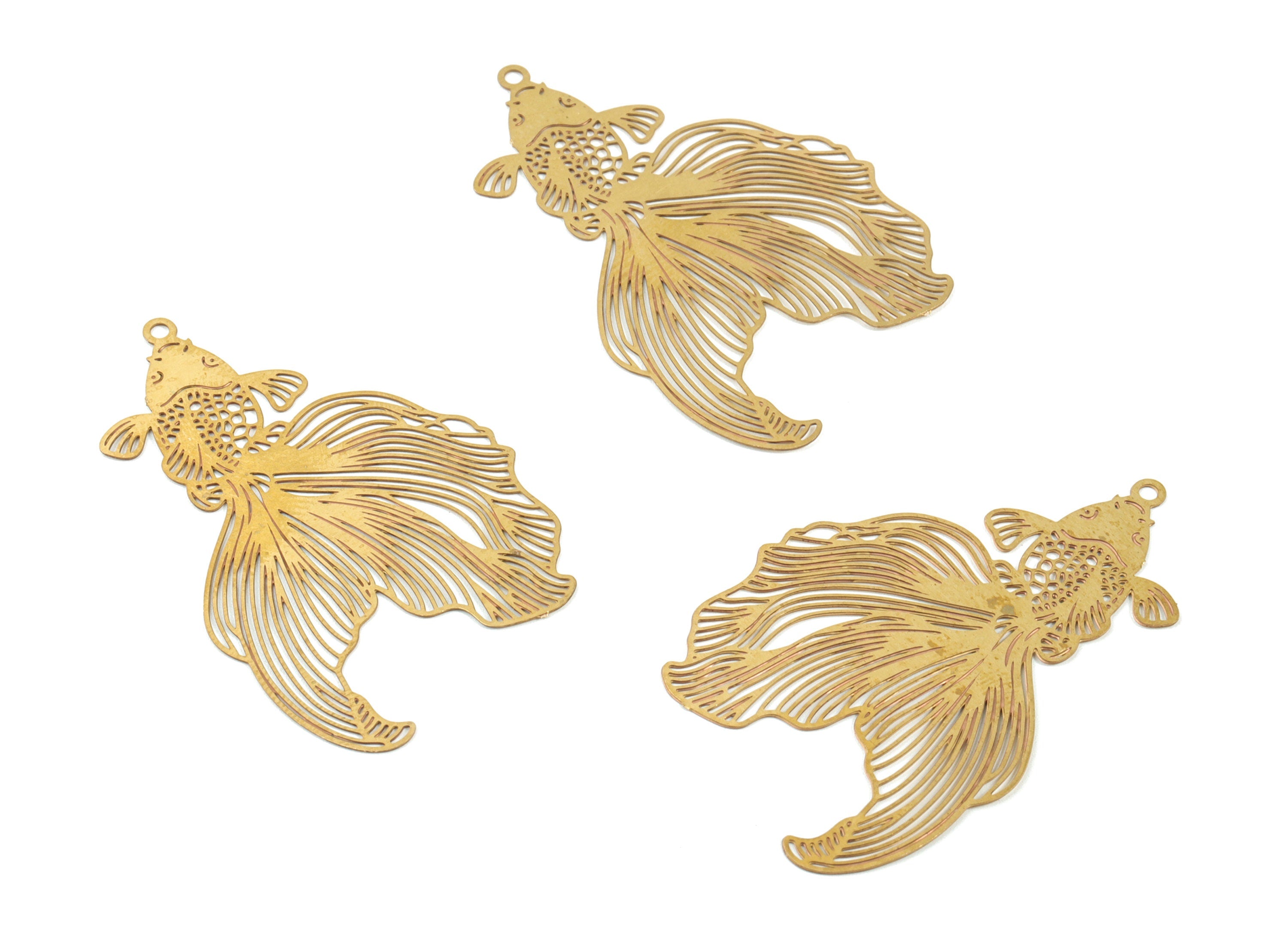 Brass Goldfish Earring Charms - Raw Brass Fish Pendant - Earring Findings - Jewelry Supplies - 41.19x25.97x0.3mm - JJB6103 - DOMEDBAZAAR