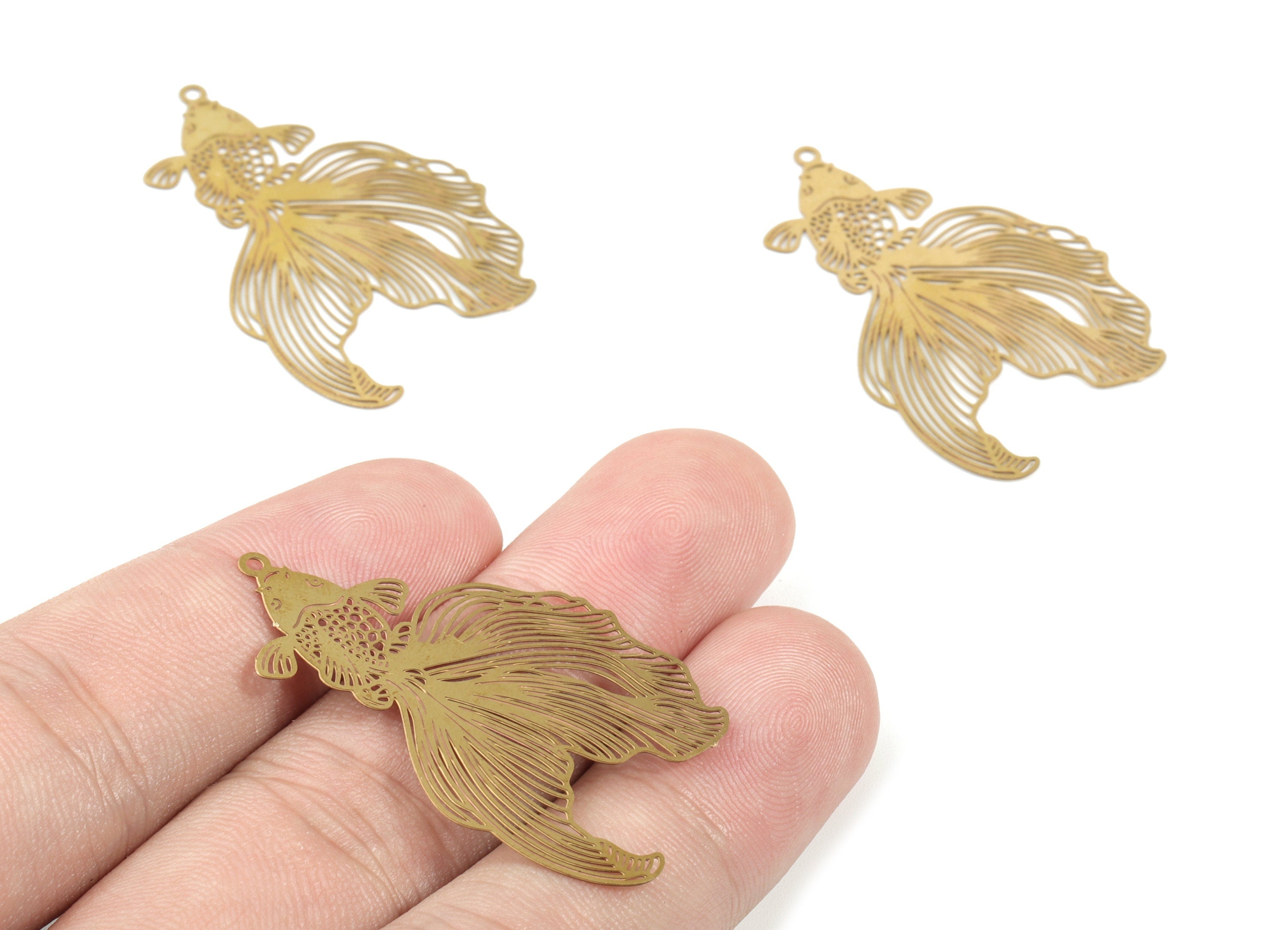 Brass Goldfish Earring Charms - Raw Brass Fish Pendant - Earring Findings - Jewelry Supplies - 41.19x25.97x0.3mm - JJB6103 - DOMEDBAZAAR