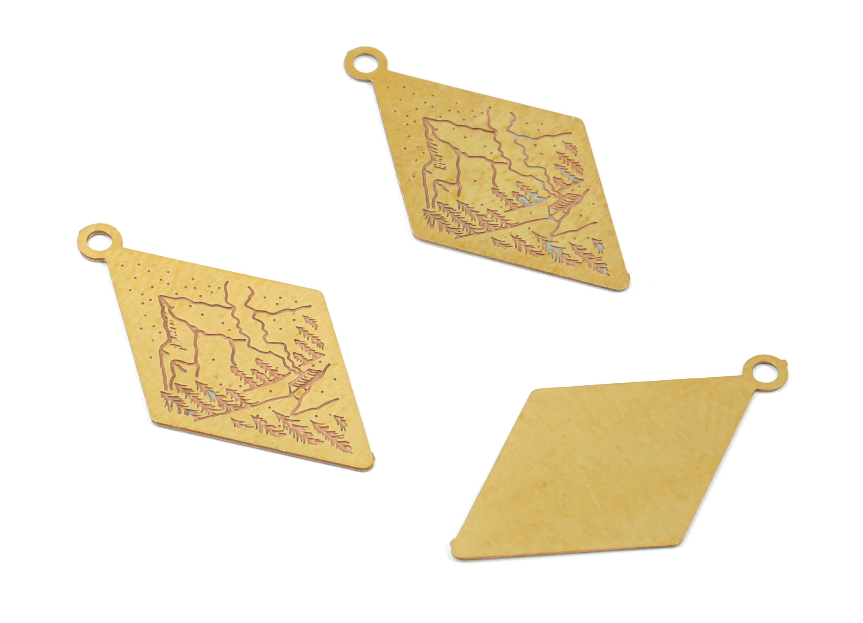Brass Landscape Deltoid Earring Charms - Raw Brass Landscape Mountain Pendant - Jewelry Supplies - 21.95x12.2x0.31mm - JJC11516 - DOMEDBAZAAR