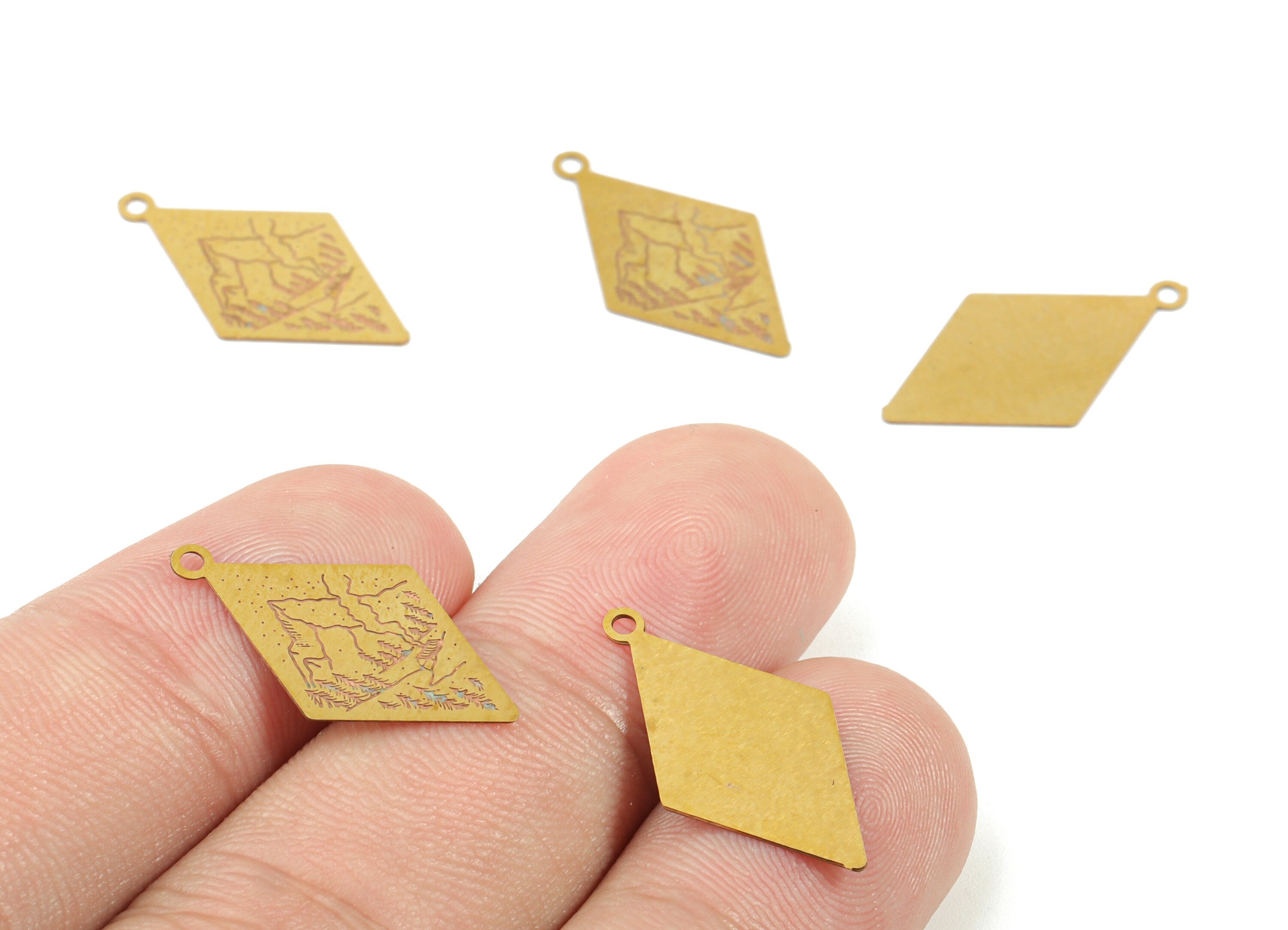 Brass Landscape Deltoid Earring Charms - Raw Brass Landscape Mountain Pendant - Jewelry Supplies - 21.95x12.2x0.31mm - JJC11516 - DOMEDBAZAAR