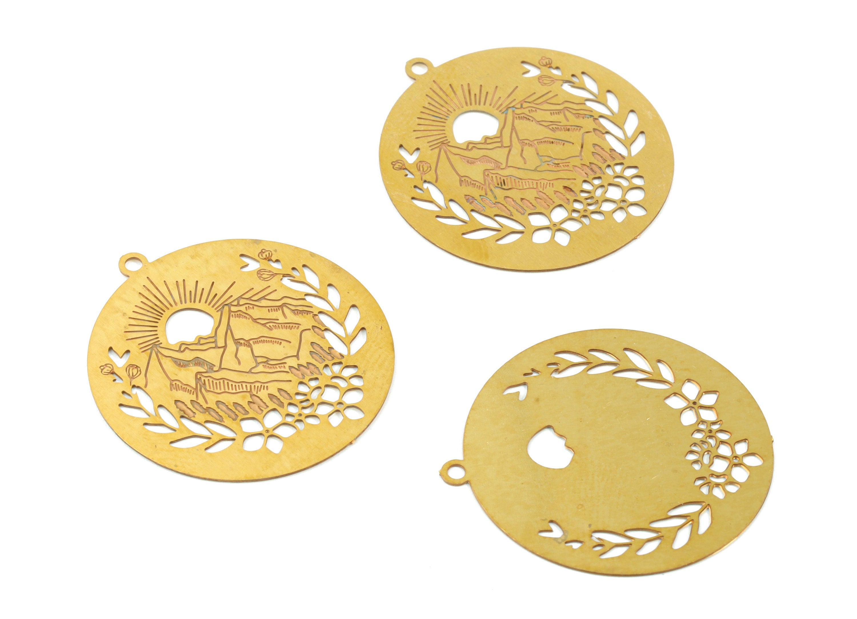 Brass Round Mountain Earring Charms - Raw Brass Mountain Circle Pendant - Earring Findings - Jewellery Supplies - 25.9x23.9x0.3mm - JJB6109 - DOMEDBAZAAR