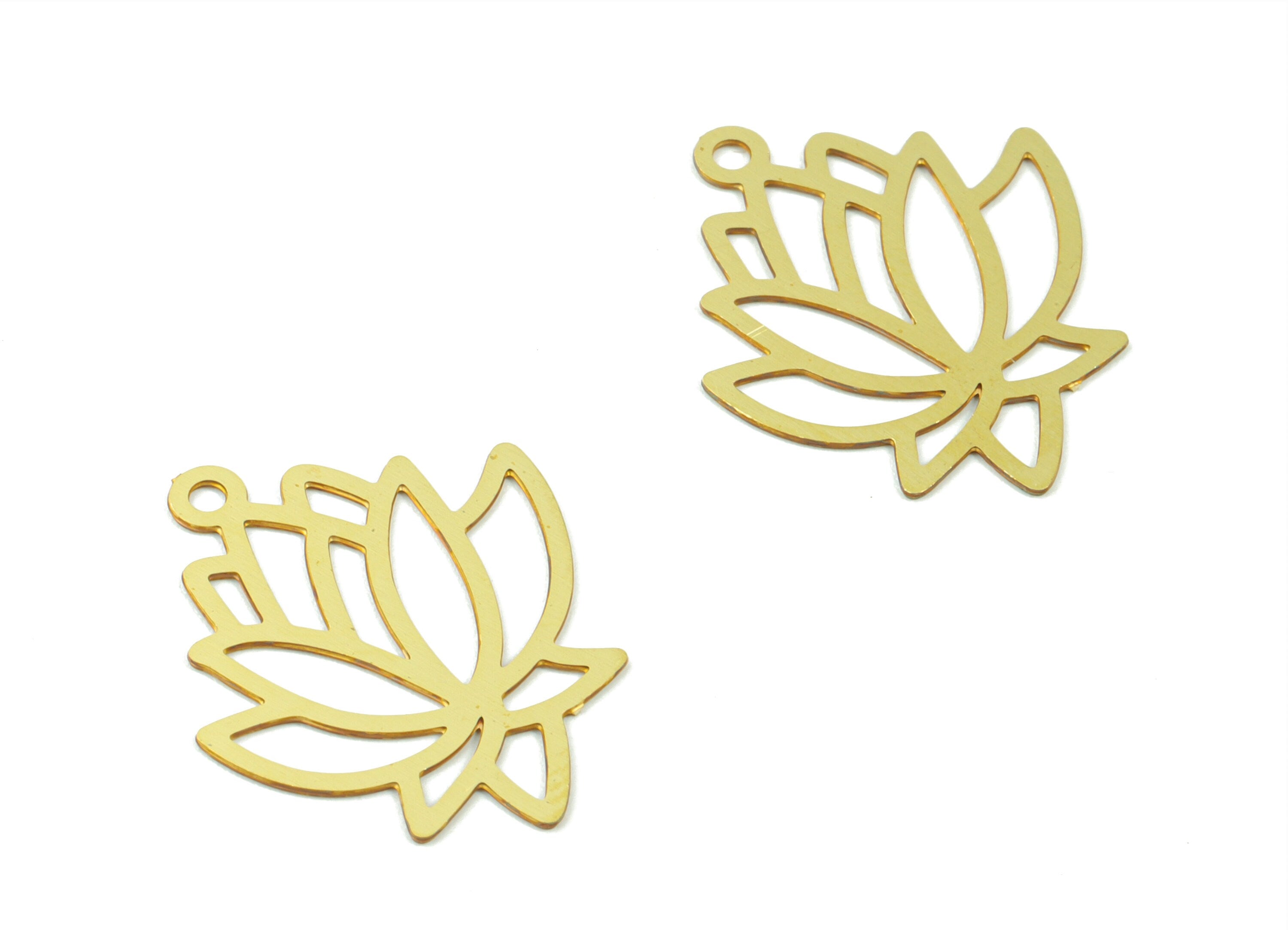Brass Lotus Earring Charms - Raw Brass Lotus Necklace Pendant - Earring Findings - Jewelry Supplies - 20.45x17.13x0.4mm - JJC11505 - DOMEDBAZAAR