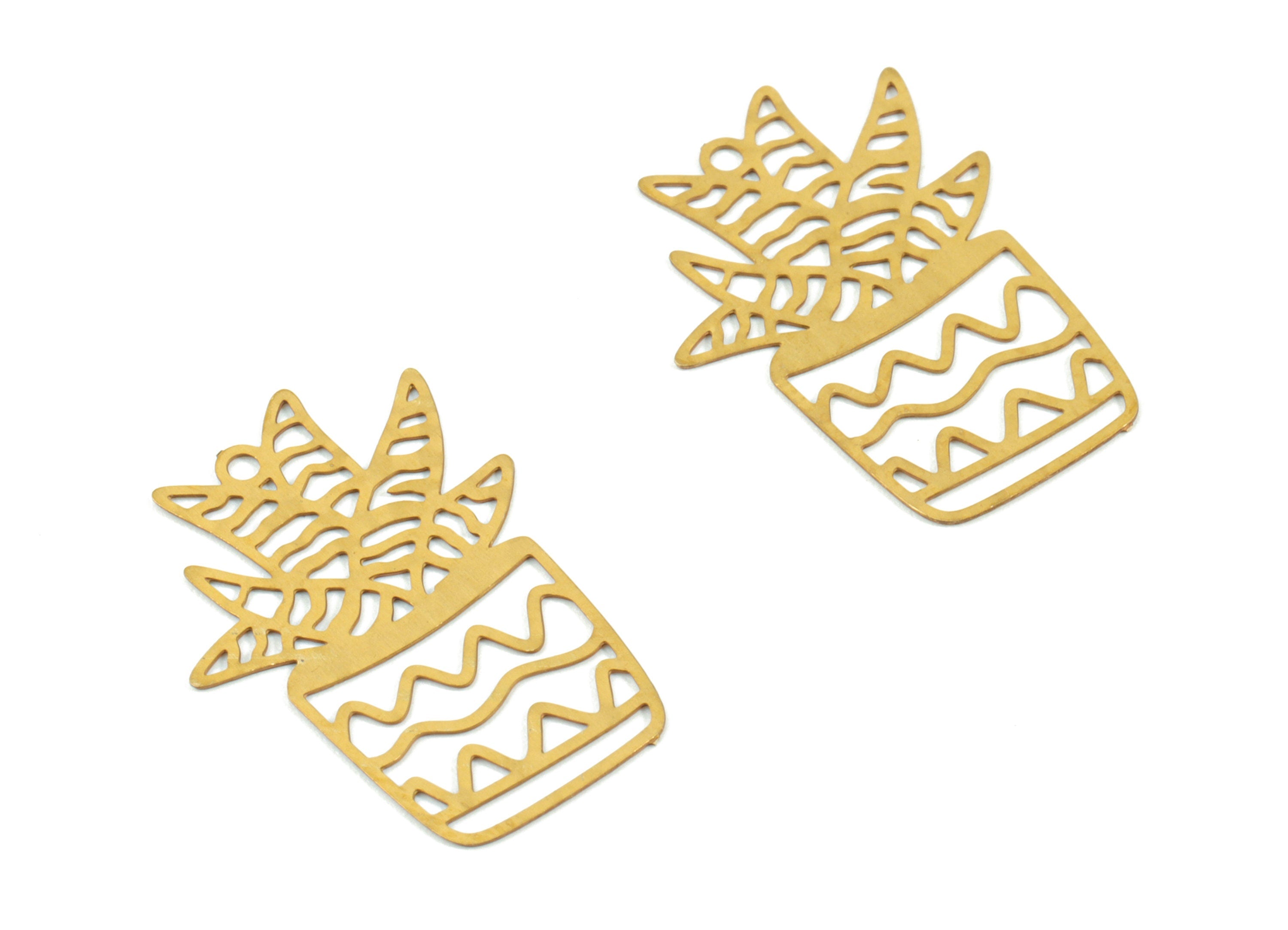 Brass Vase Flower Earring Charms - Raw Brass Flower Vase Earring - Earring Findings - Jewelry Supplies - 20.36x14.36x0.31mm - JJC11497 - DOMEDBAZAAR