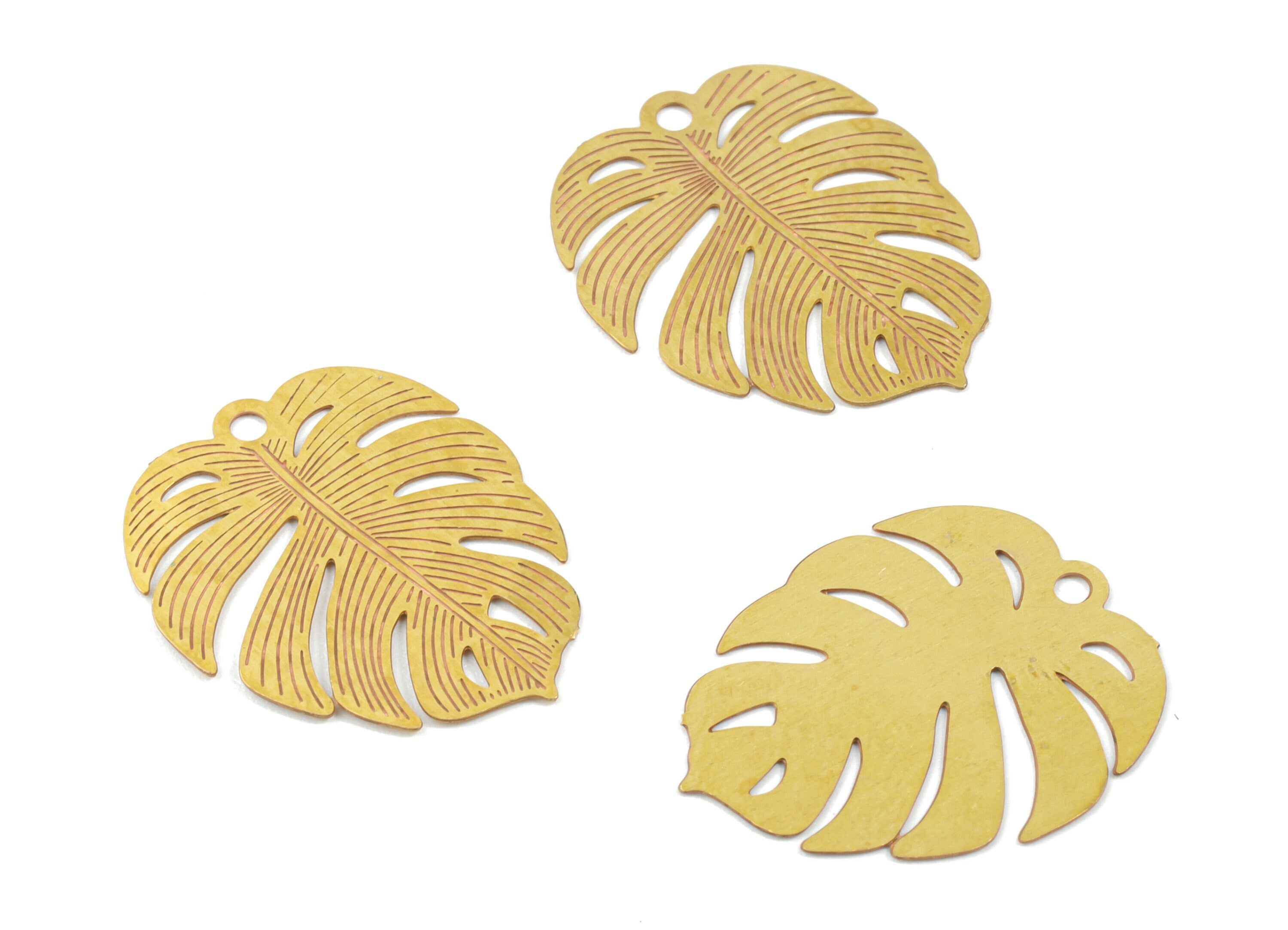 Brass Monstera Earring Charms - Raw Brass Monstera Pendant - Earring Findings - Jewelry Supplies - 18.07x15x0.3mm - JJC11510 - DOMEDBAZAAR
