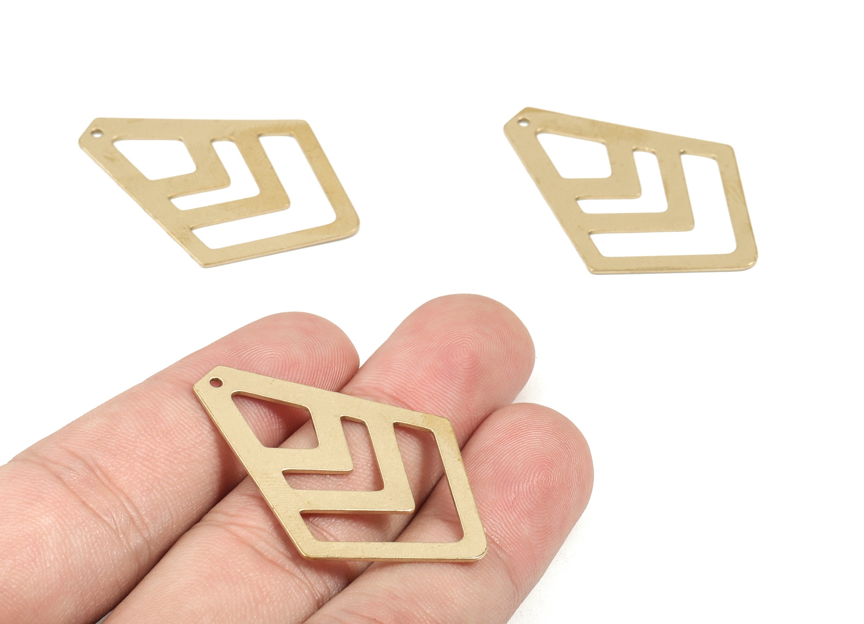 Brass Diamond Earring Charms - Raw Brass Diamond Geometric Pendant - Earrings Finding - Jewelry Supplies - 39.78x28.5x0.83mm - PPM1926 - DOMEDBAZAAR