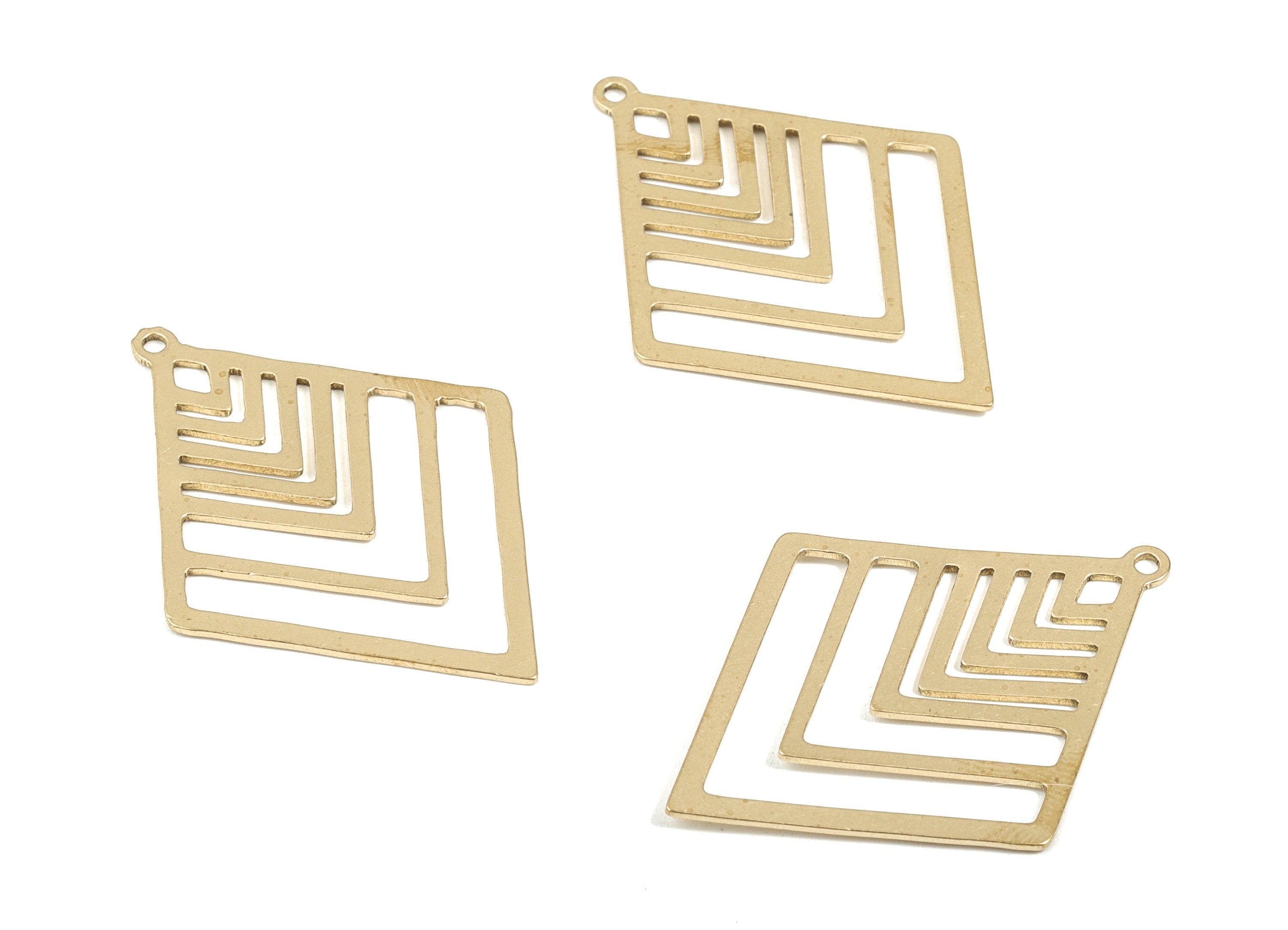 Brass Diamond Earring Charms - Raw Brass Diamond Geometric Pendant - Earrings Finding - Jewelry Supplies - 39.82x29.46x0.83mm - PPM1928 - DOMEDBAZAAR