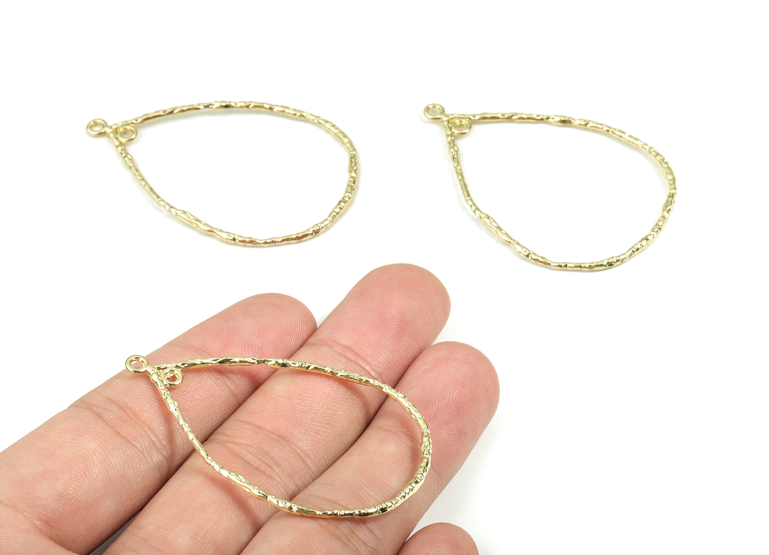 Alloy Drop Earring Charms - Gold Drop Connector - KC Gold Plating - 2 Hole - Jewelry Supplies - 51.37x34.3x1.92mm - ZZ1699 - DOMEDBAZAAR