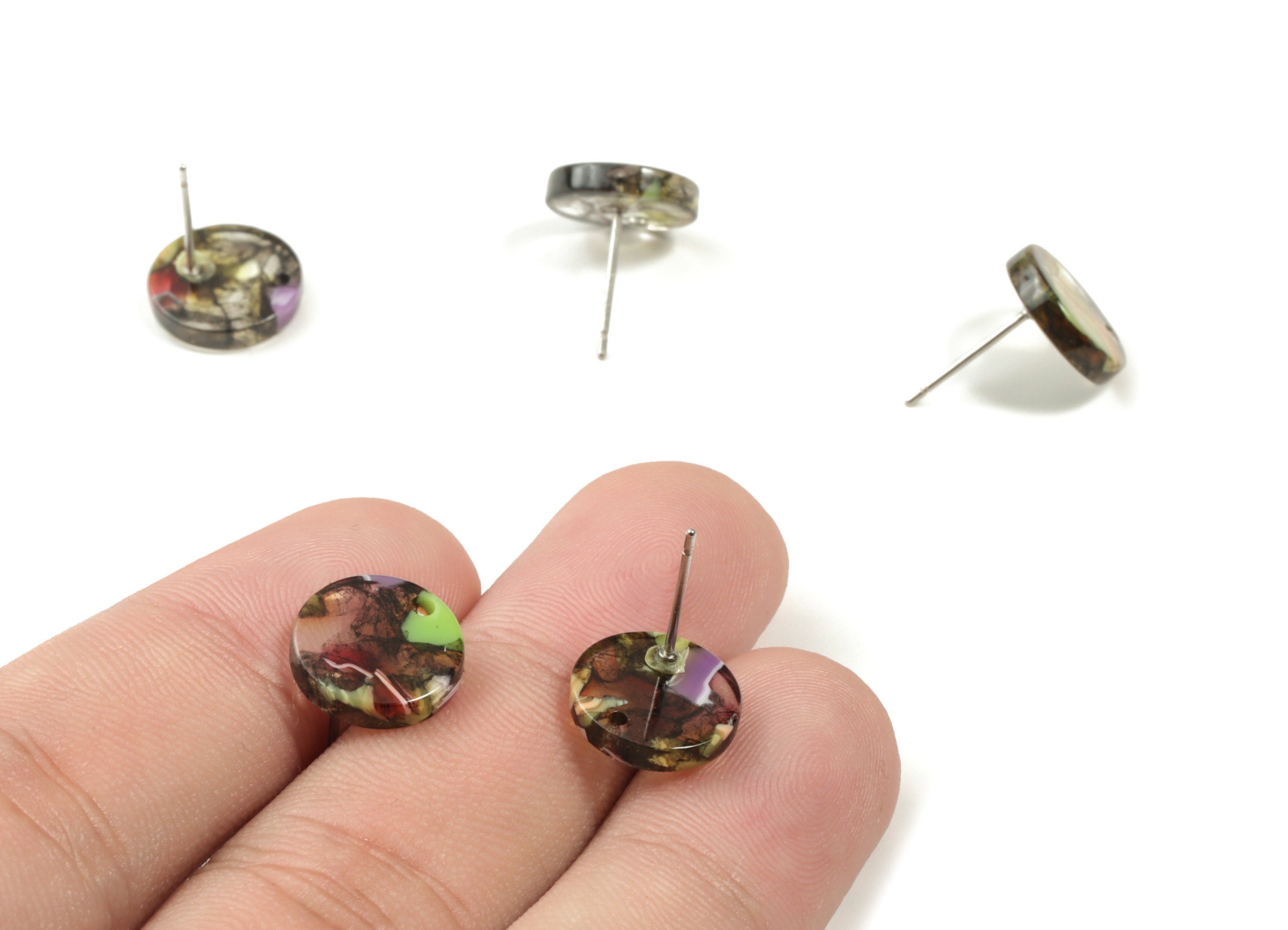 Acetate Round Earring Stud - Round Earring Post and Stud - Earring Findings  - Color Code: A242 - 14.38x11.65x2.98mm - AC1523-A242 - DOMEDBAZAAR