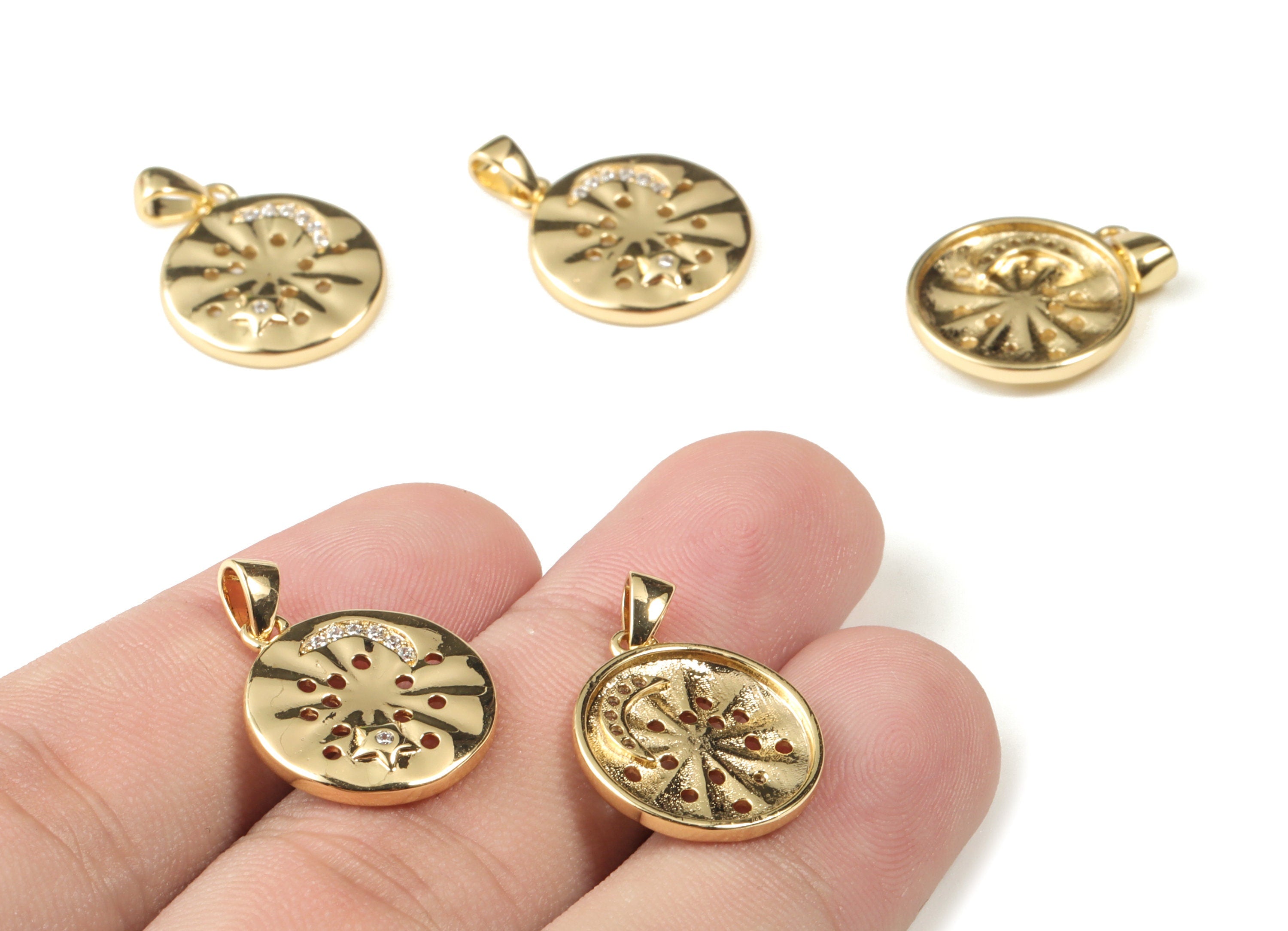Gold Brass Round Earring Charms - 18K Real Gold Plated Pendant - Earring Findings - Jewelry Supplies - 22.27x16.16x2.1mm - RGP2657 - DOMEDBAZAAR