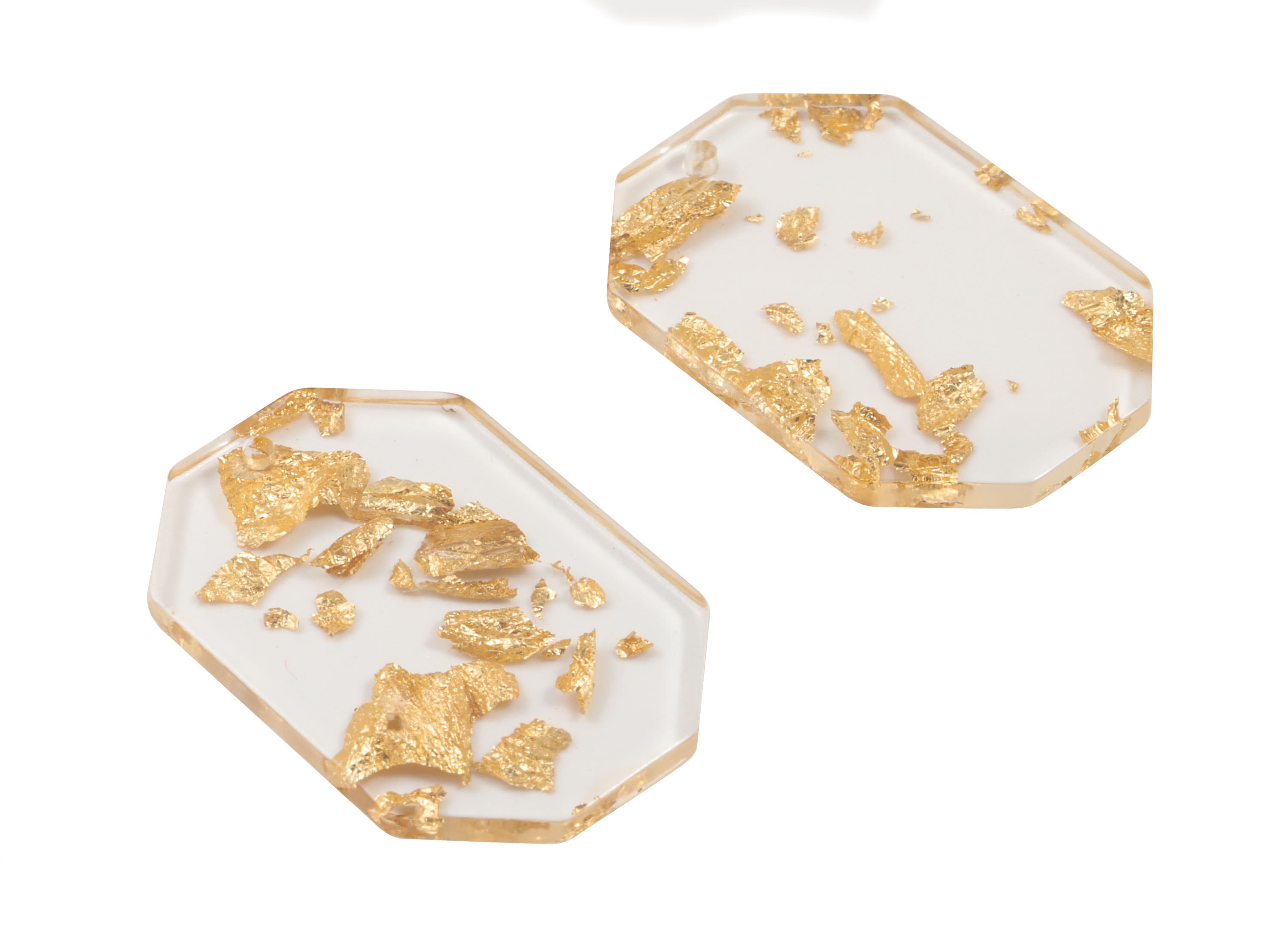 Acrylic Octagon Charms - Gold Foil & Confetti - Octagon Earrings and Pendant - Color Code: A255 - 32.73x21.83x2.3mm - AC1816-A255 - DOMEDBAZAAR