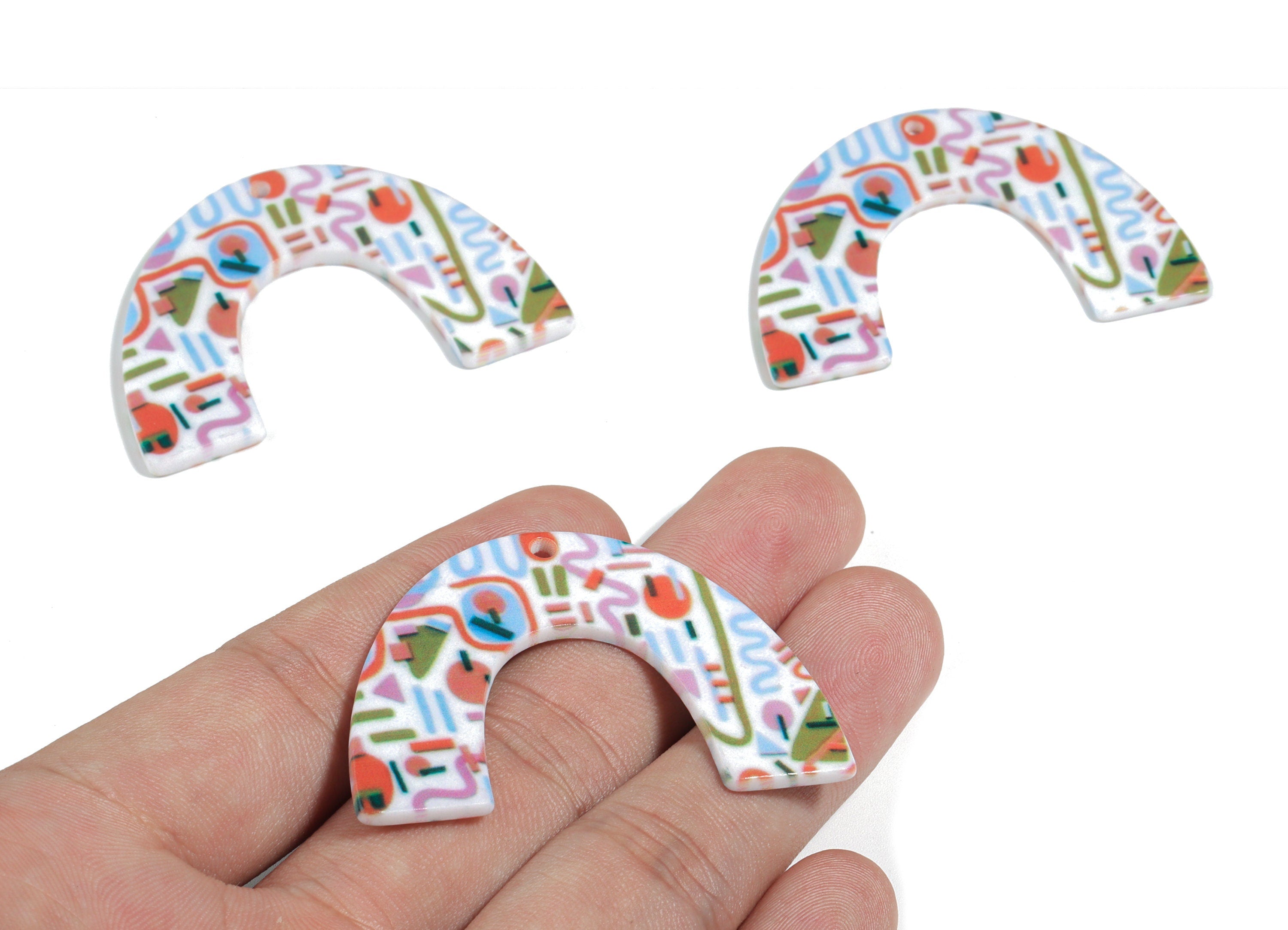 Acrylic U Earring Charms - Printing Geometric Acrylic Pendant - Jewelry Supplies  - Color Code: B12 - 50.11x35.16x2.2mm - AC1872-B12 - DOMEDBAZAAR