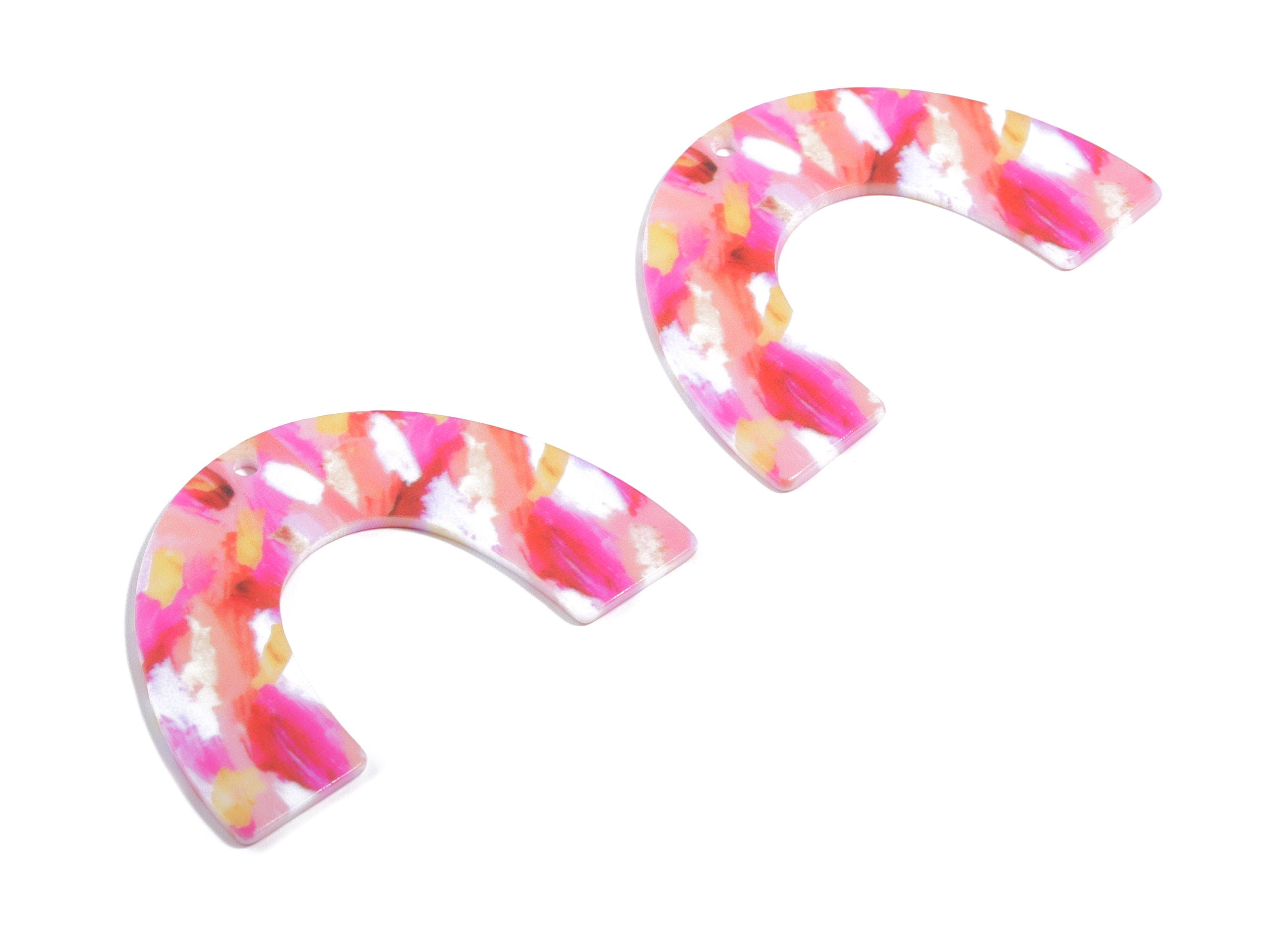 Acrylic U Earring Charms - Printing Geometric Acrylic Pendant - Jewelry Supplies  - Color Code: B13 - 50.11x35.16x2.2mm - AC1872-B13 - DOMEDBAZAAR