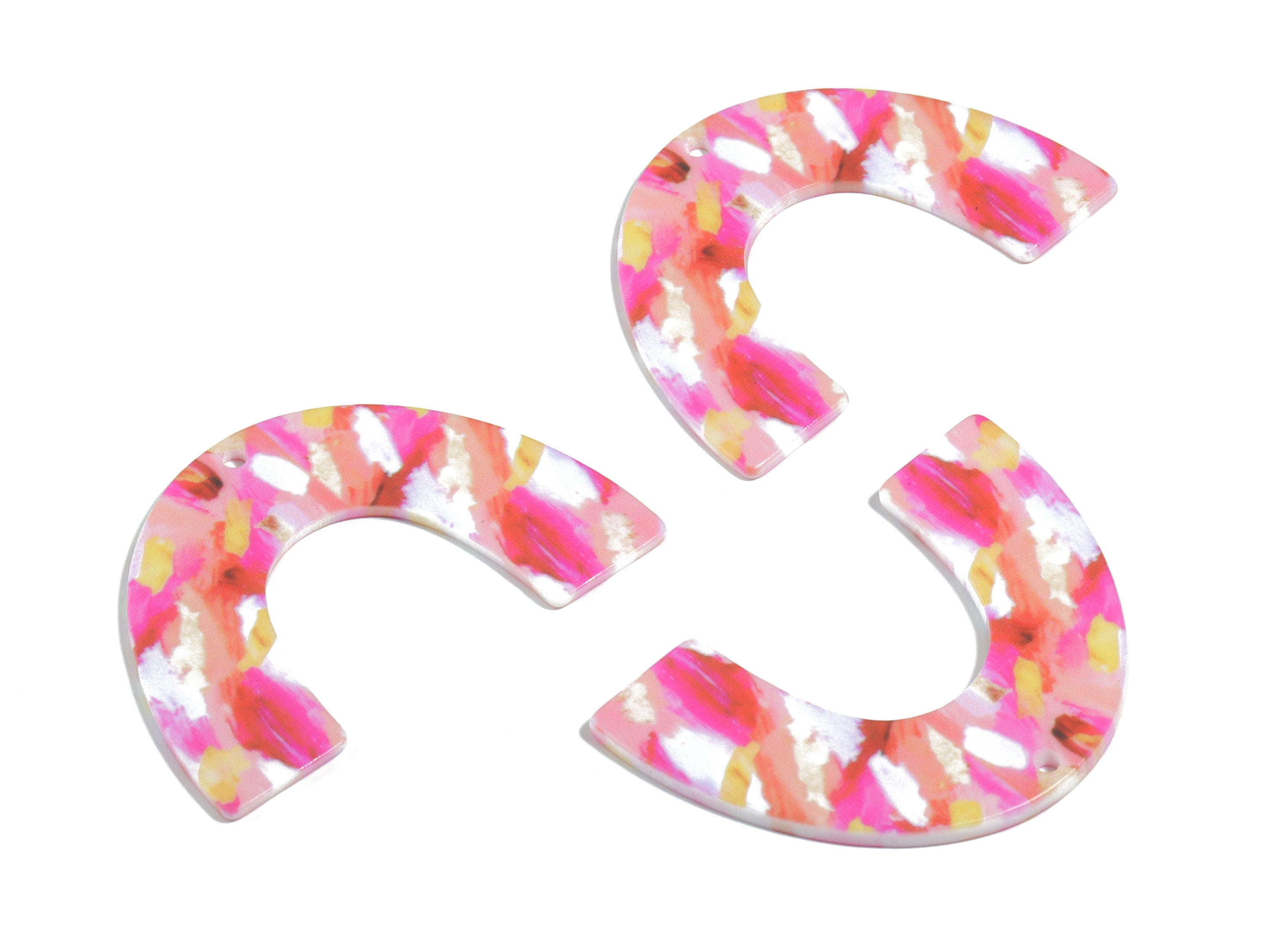 Acrylic U Earring Charms - Printing Geometric Acrylic Pendant - Jewelry Supplies  - Color Code: B13 - 50.11x35.16x2.2mm - AC1872-B13 - DOMEDBAZAAR
