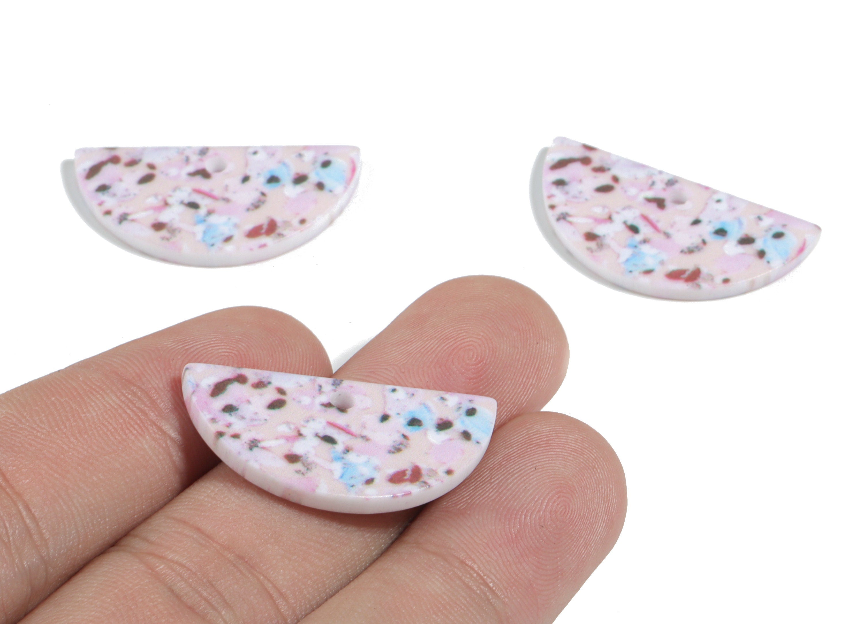 Acrylic Semi Circle Earring Charms - Printing Half Moon Acrylic Pendant - Jewelry Supplies  - Color Code: B11 - 29.98x15x2.39mm - AC1928-B11 - DOMEDBAZAAR