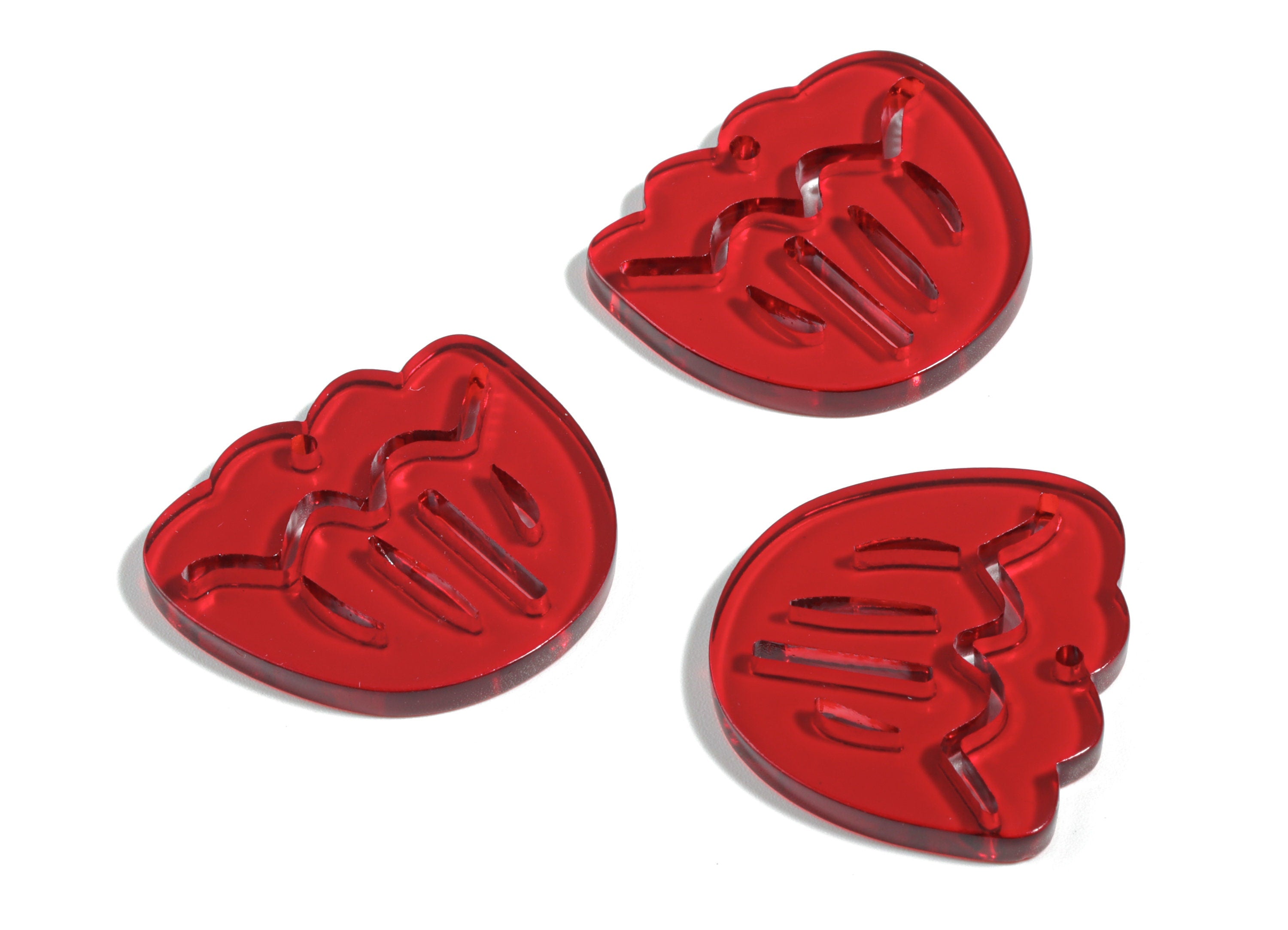 Acrylic Geometric Earring Charm - Red Wavy Earrings - Earring Findings - Jewelry Supplies - Color Code:A479 - 28.86x24.37x2.88mm - AC1922B - DOMEDBAZAAR