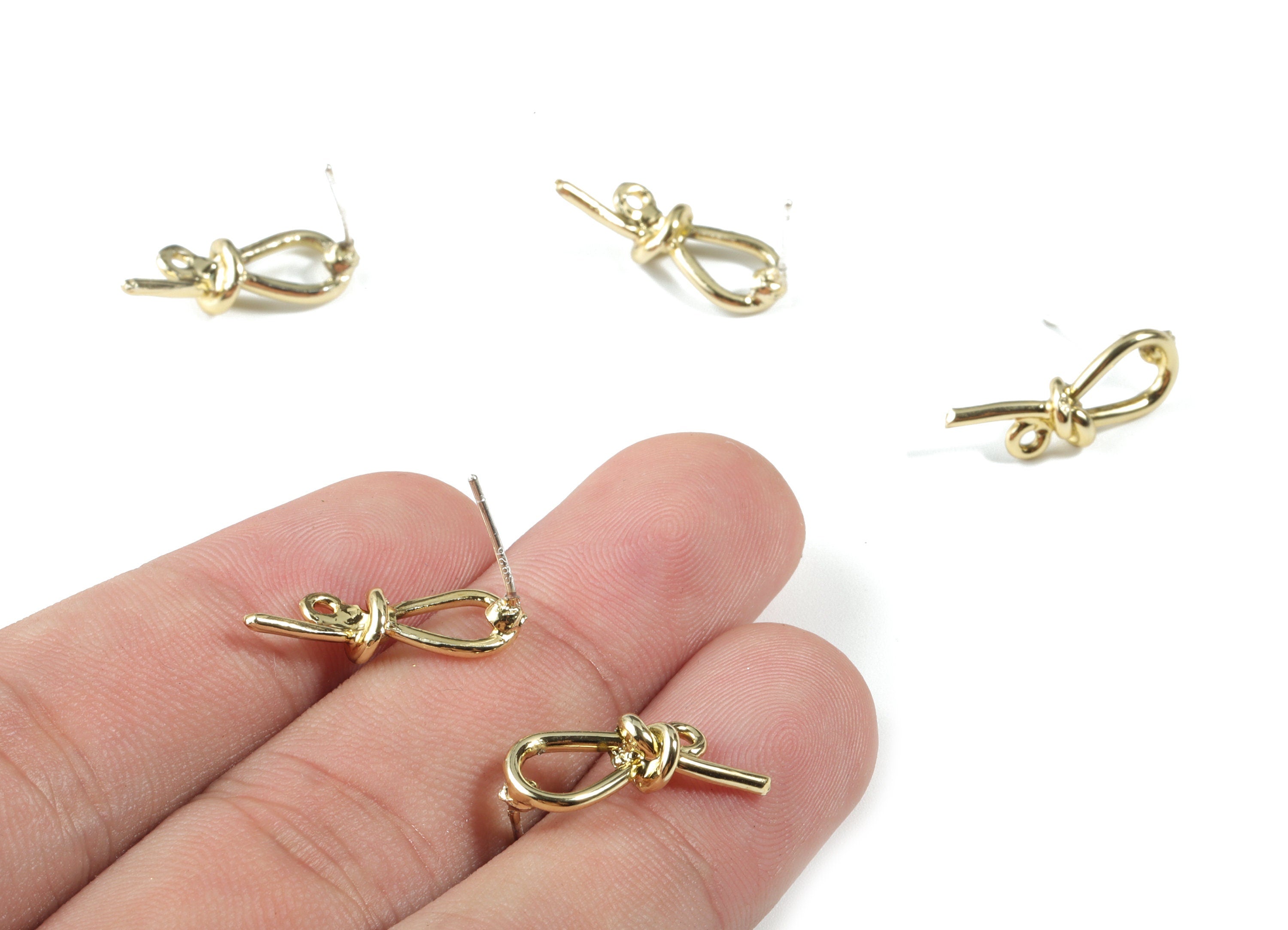 Alloy Knot Stud Earring With Loop - Gold Alloy Node Earring Post - Silver Stud - Gold Tone Plated - 19.88x7.37x6.01mm - ZZ1706 - DOMEDBAZAAR