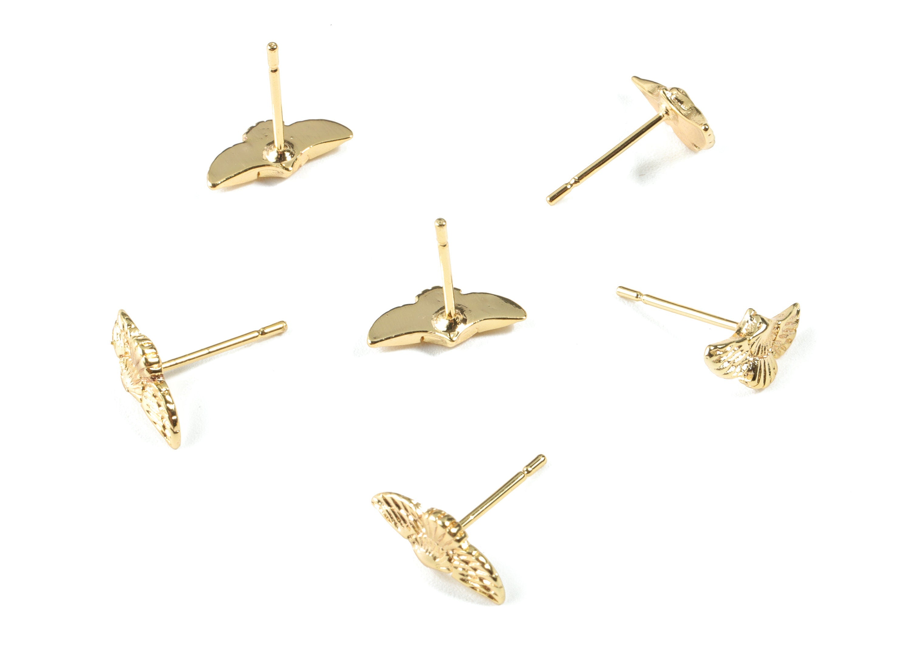 Brass Bird Earring Stud - Gold Bird Earring Post - 18K Real Gold Plated Brass - Jewelry Supplies - 12.31x5.83x1.57mm - RGP2649 - DOMEDBAZAAR